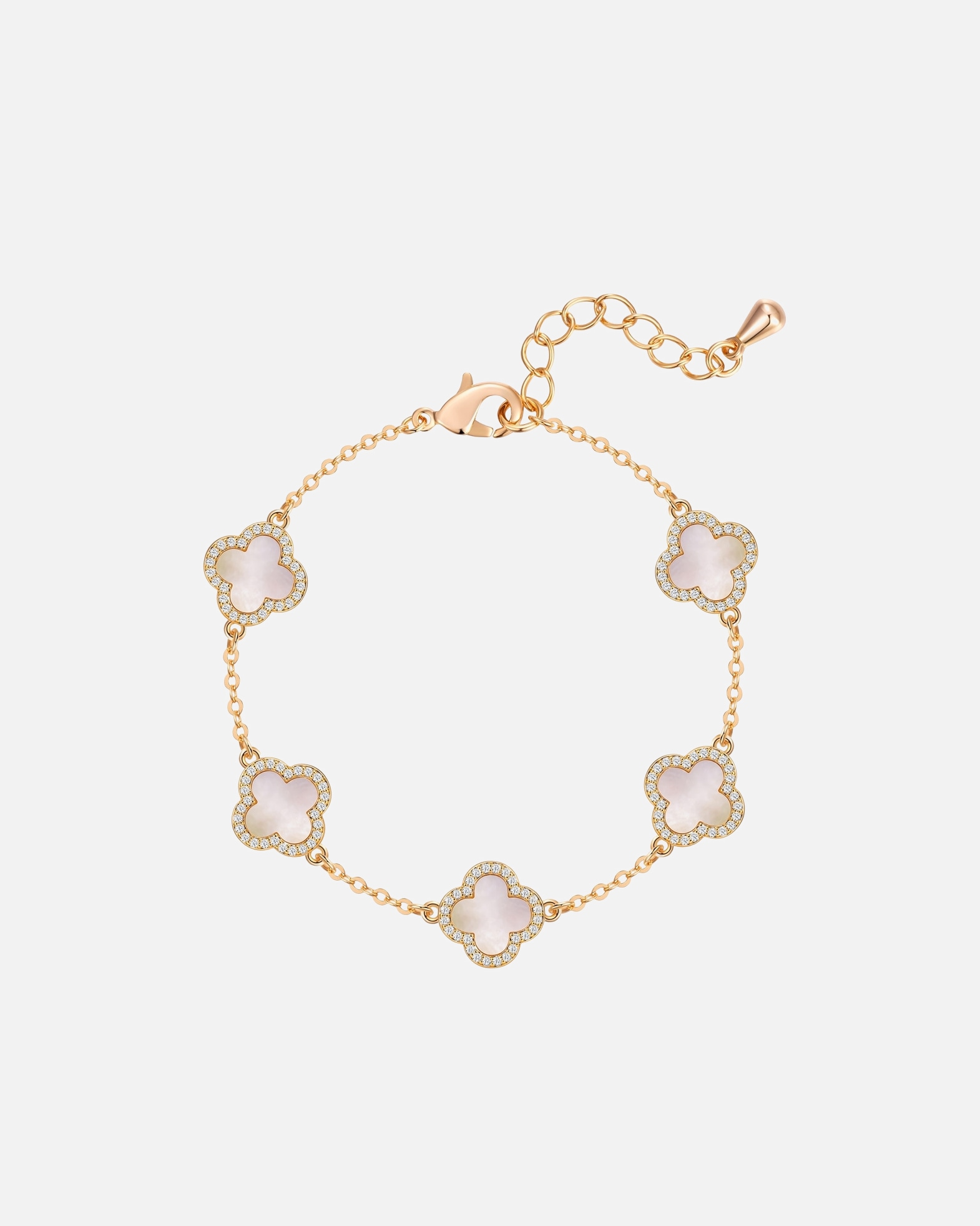 Armband für Weiblich Lulu & Jane Armband Kleeblatt aus Messing mit Zirkonia Perlmutt 16,5 cm Basislänge + 3,0 cm Verlängerung