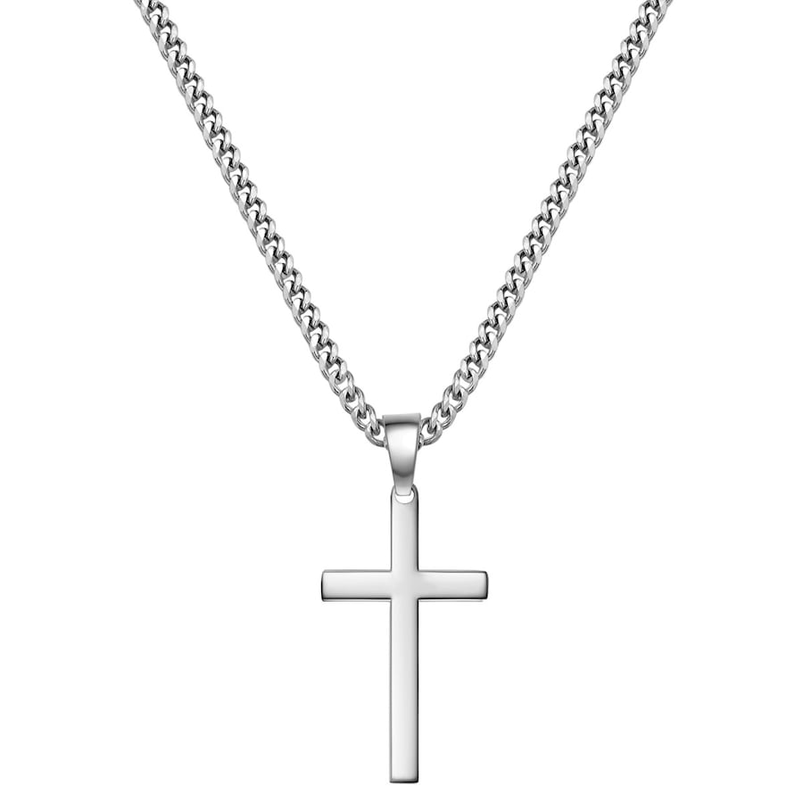 True Rebels Halskette Kreuz aus Edelstahl in silber 55,0 cm Basiskette + 3,0 Verlängerung Herren