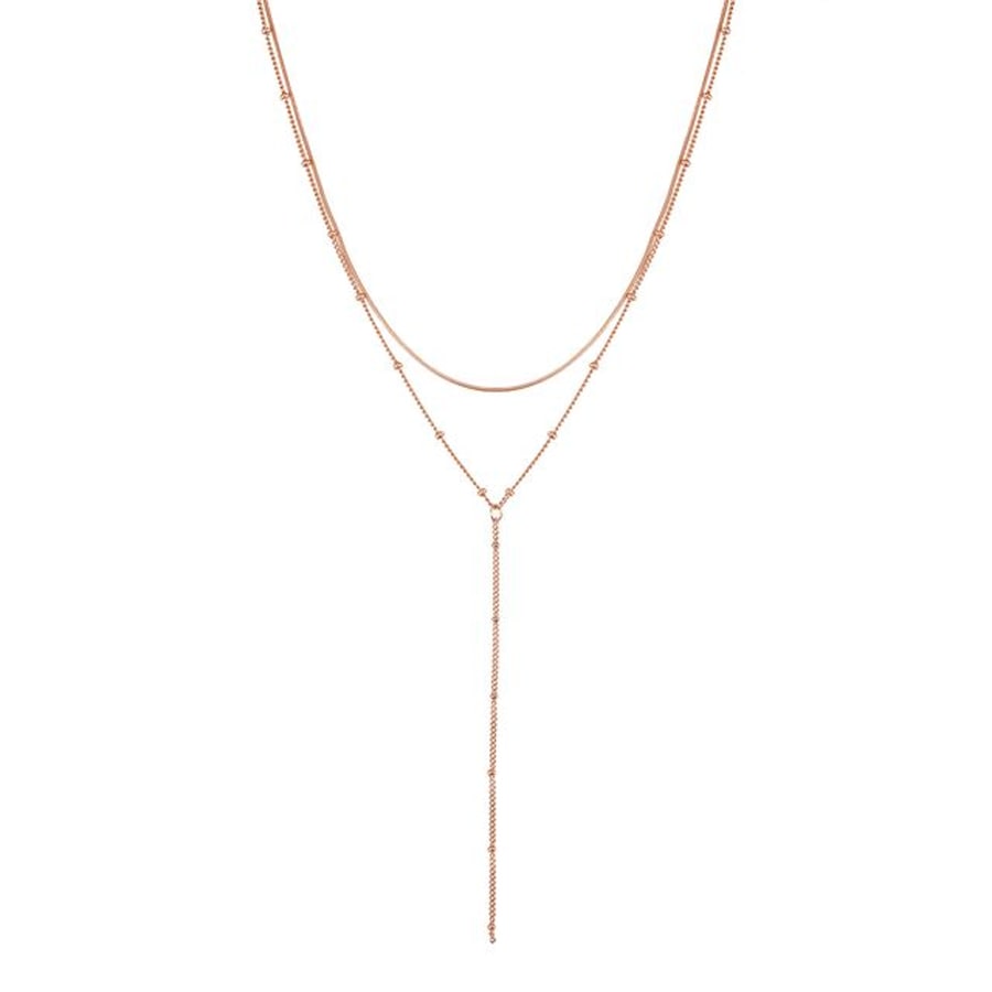 Hey Happiness Layered Y-Halskette mit Schlangen- und Satellitenkette aus Edelstahl Rosegold Nude Damen