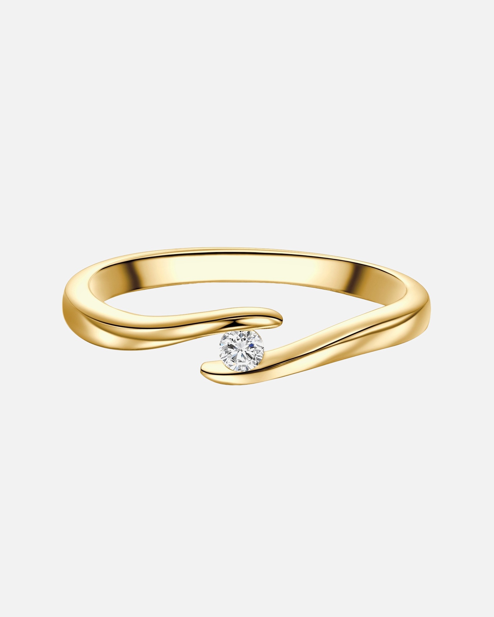 Ring für Weiblich Trilani Solitärring aus Sterling Silber in Gelbgold mit Zirkonia 52