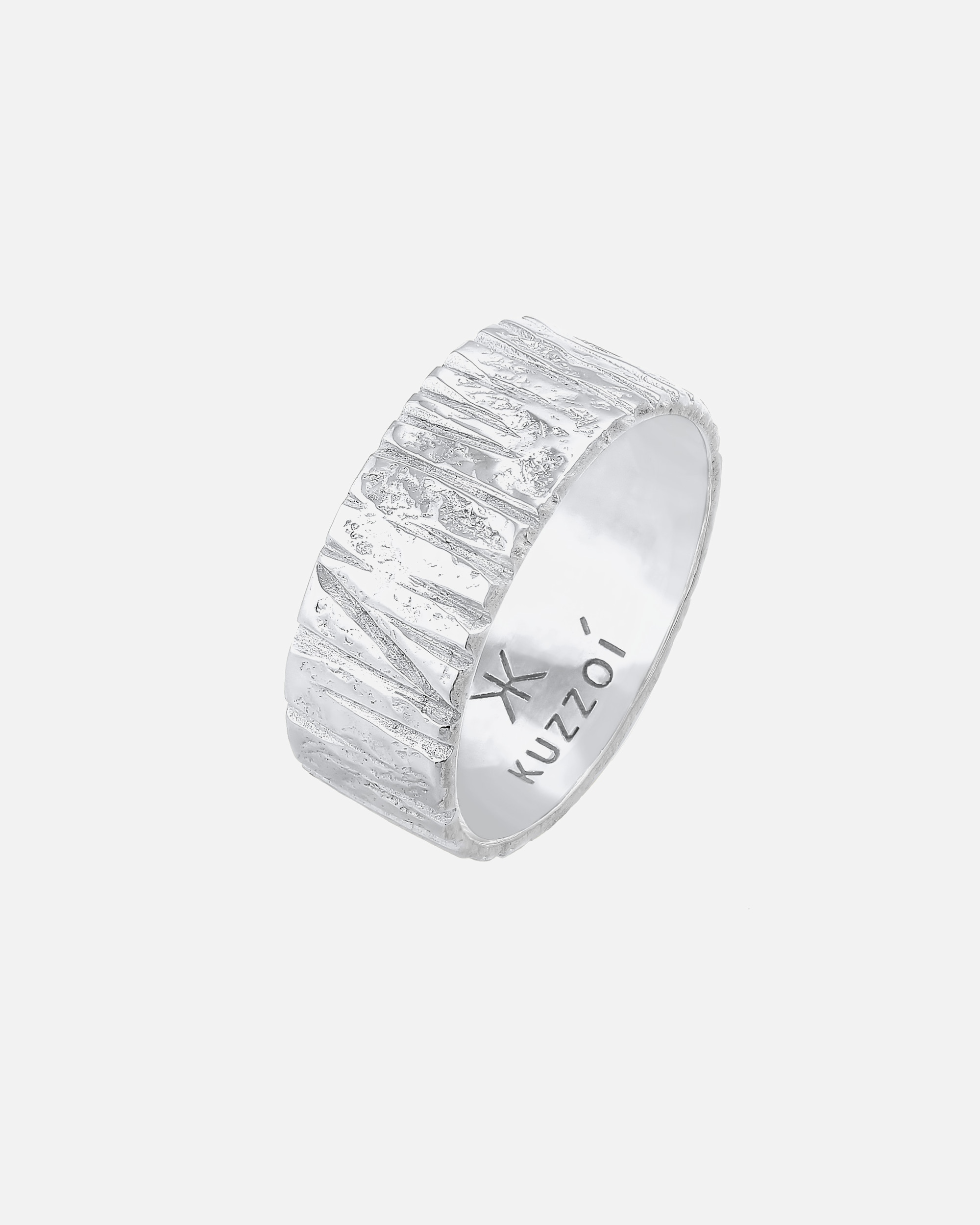 Ring für Männlich KUZZOI Bandring Breit Struktur Gehämmert 925 Silber 60