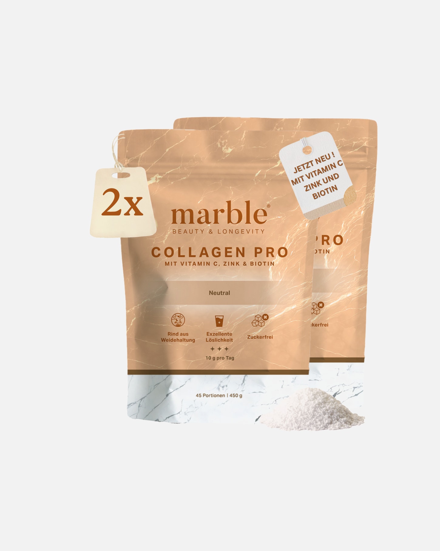 Nahrungsergänzung Haut für Unisex marble Collagen Pro – 2er Pack Neutral mit Vitamin C, Zink & Biotin 2er Pack marble Collagen Pro – Neutral mit Vitamin C, Zink & Biotin