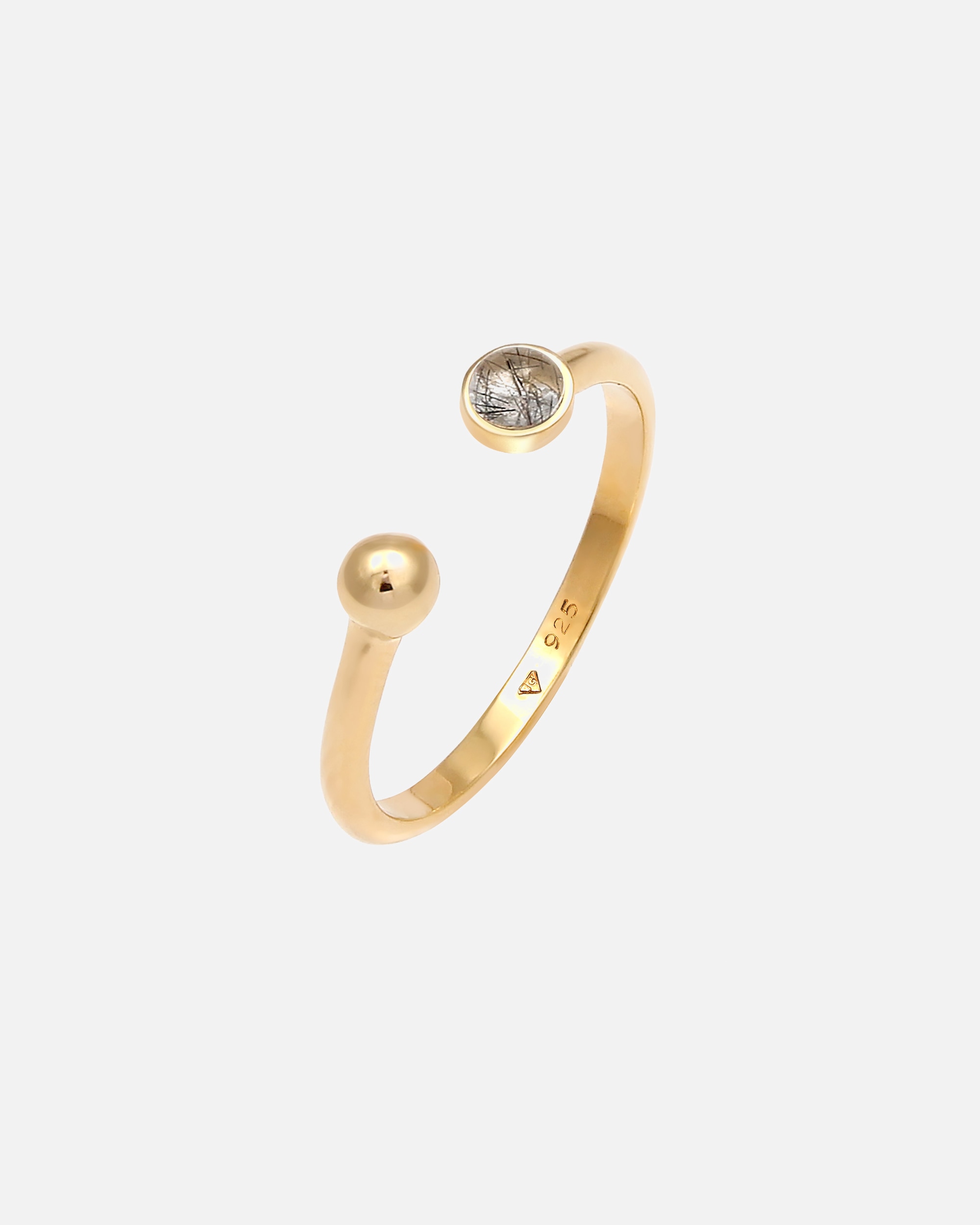 Ring für Weiblich Elli Offen Turmalin Quarz Kugel 925 Silber goldfarben