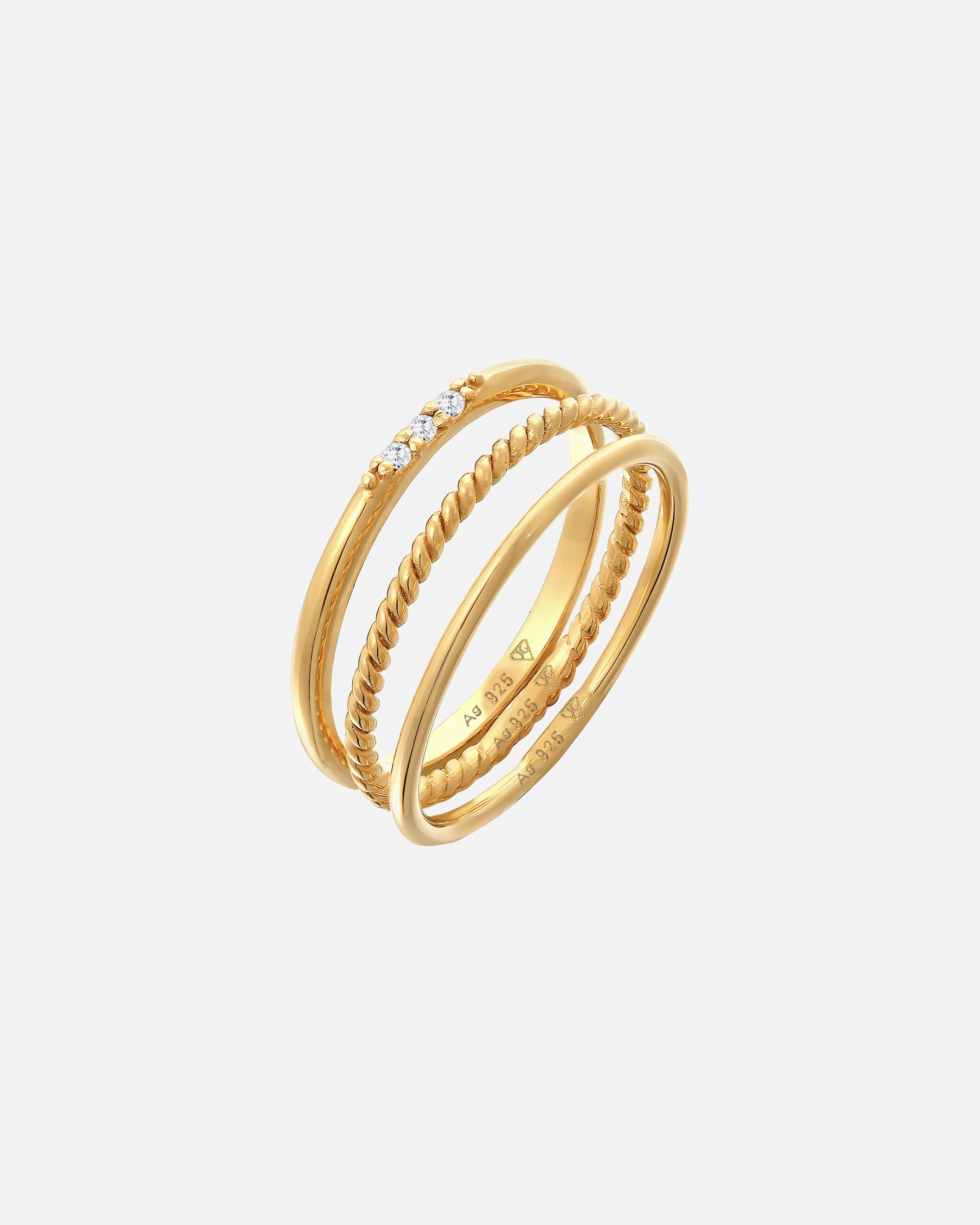 Ring für Weiblich Elli Stapelringe Zirkonia Kordel Basic 3er Set 925 Silber 58