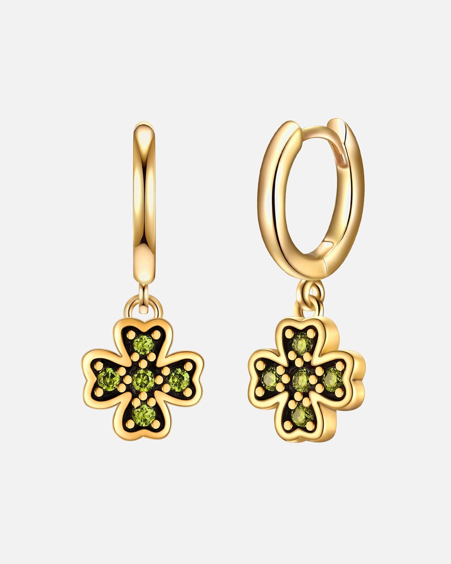 Creolen für Weiblich Glanzstücke München Creolen Kleeblatt aus Sterling Silber in Gelbgold mit Zirkonia 20,3 mm