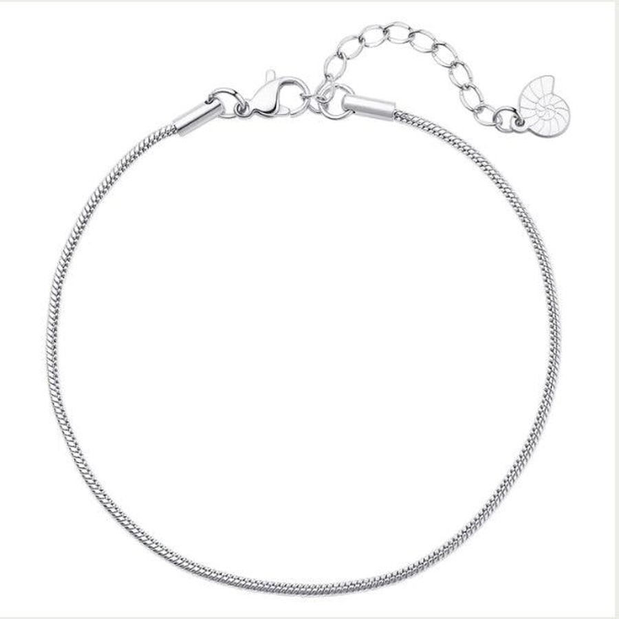 Hey Happiness Runde Schlangen-Kette Fußkettchen, aus Edelstahl Silber Damen