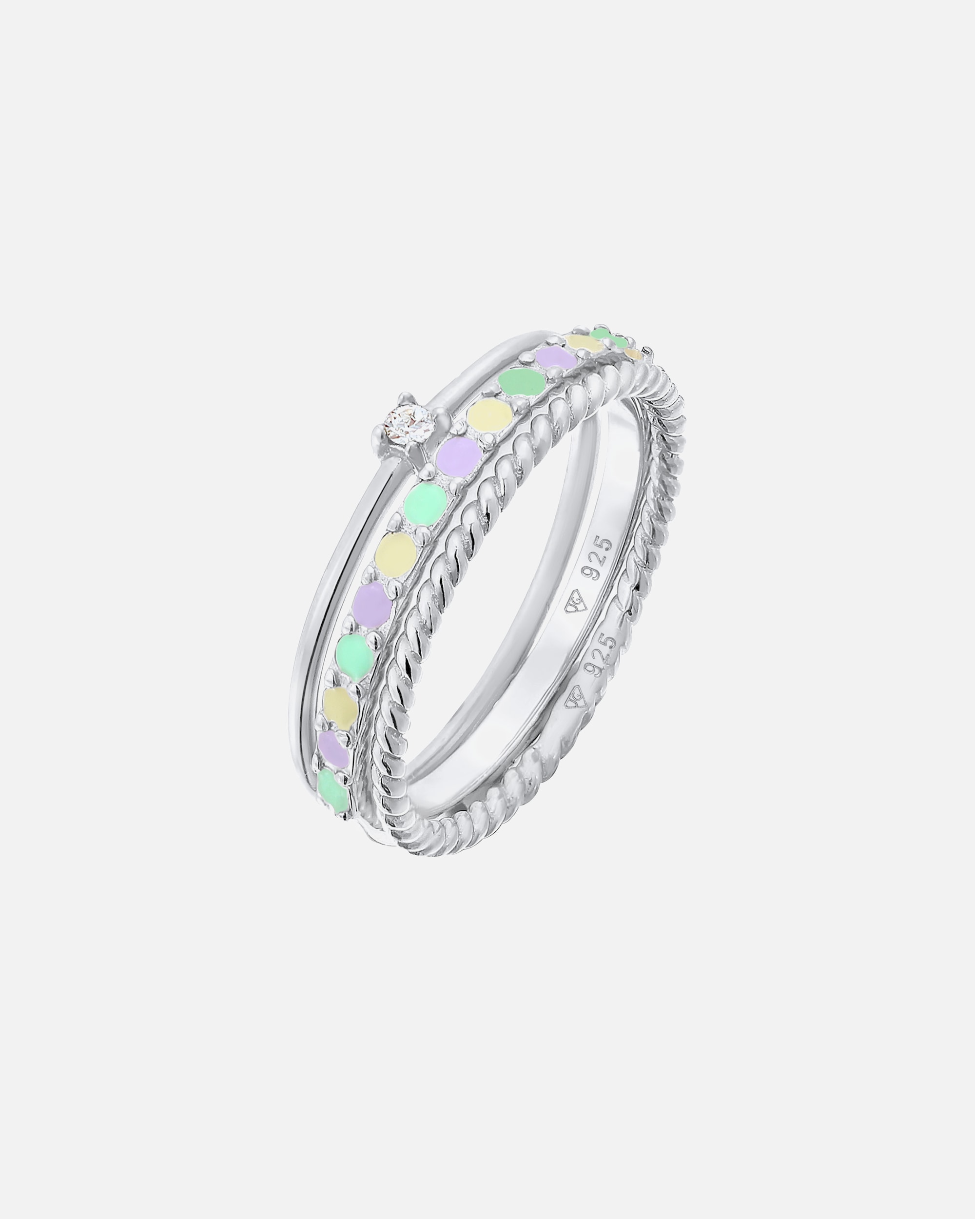 Ring für Weiblich Elli Multi-Color Emaille 3er Set 925 Silber, mit Kristallen von Swarovski® 54