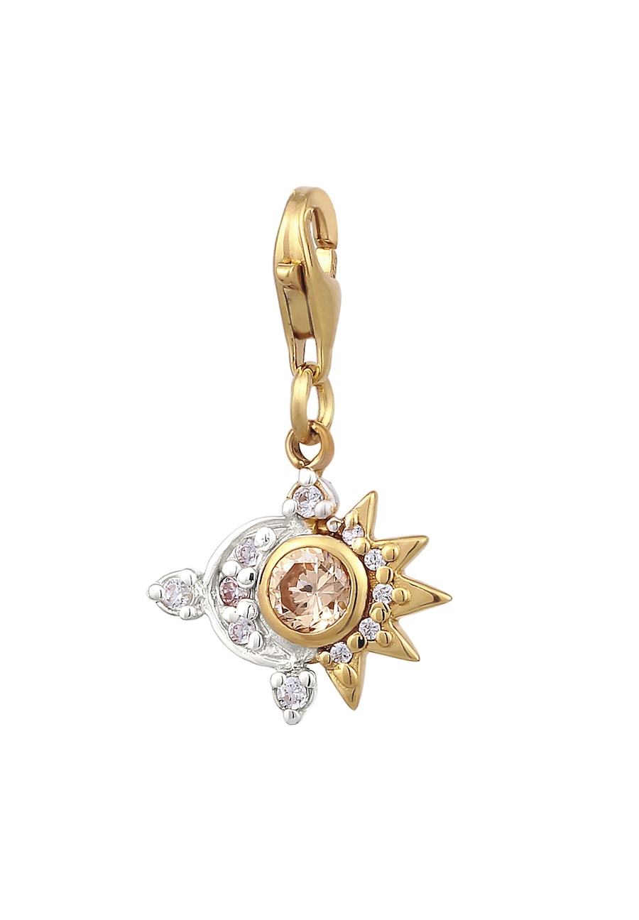 Elli Sonne Mond Zirkonia Weiß 925 Sterling Silber vergoldet OneSize Damen