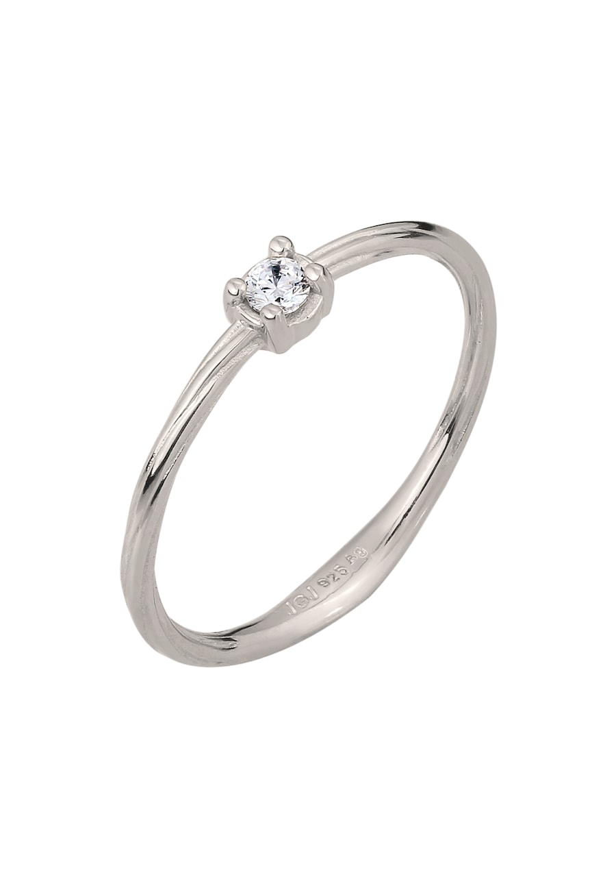 Elli DIAMONDS Solitär Diamant Weiß Brillantschliff (0.06 ct) 925 Sterling Silber 54 Damen