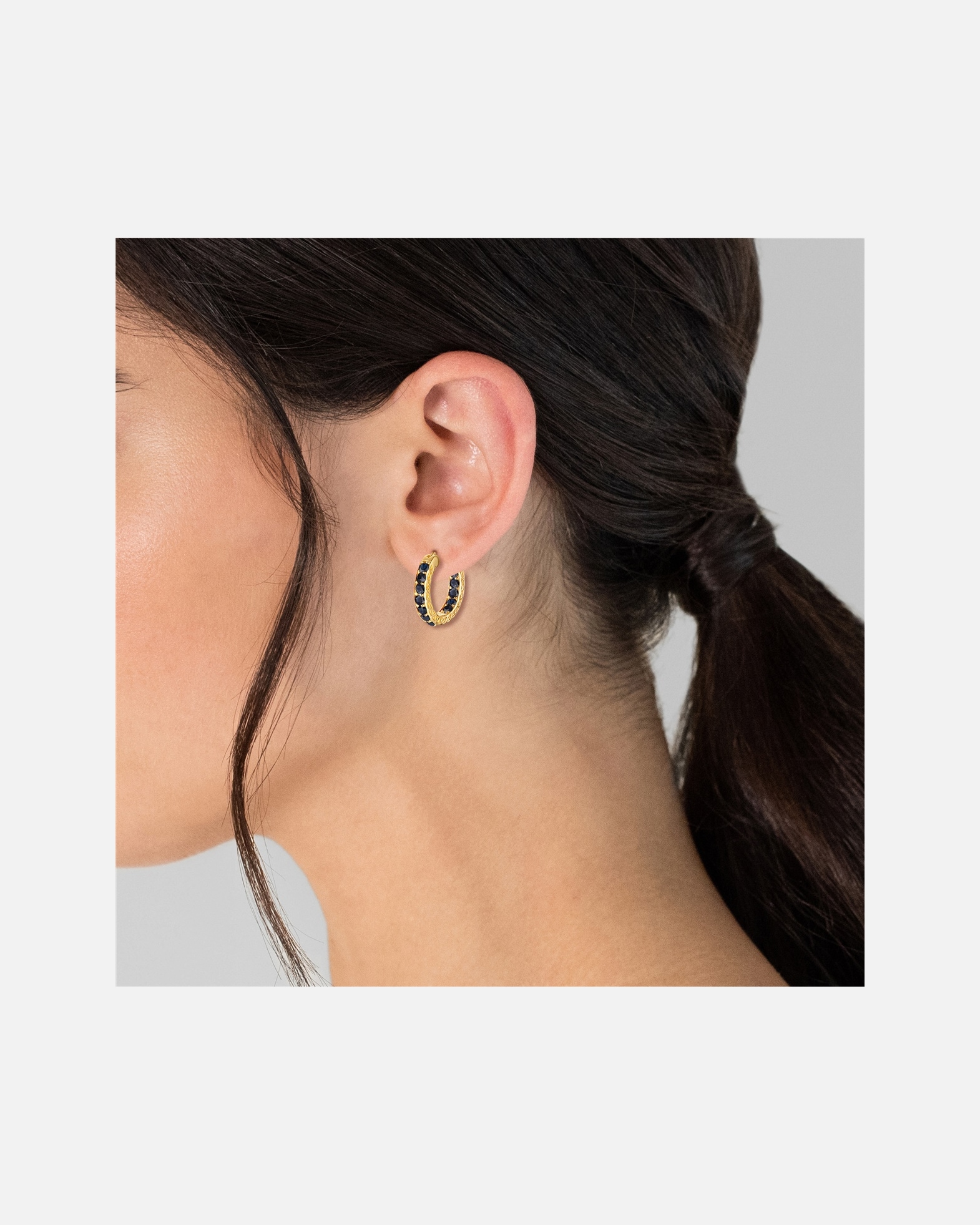 Creolen für Weiblich Rafaela Donata Ohrringe Sterling Silber Saphir in Gelbgold Black