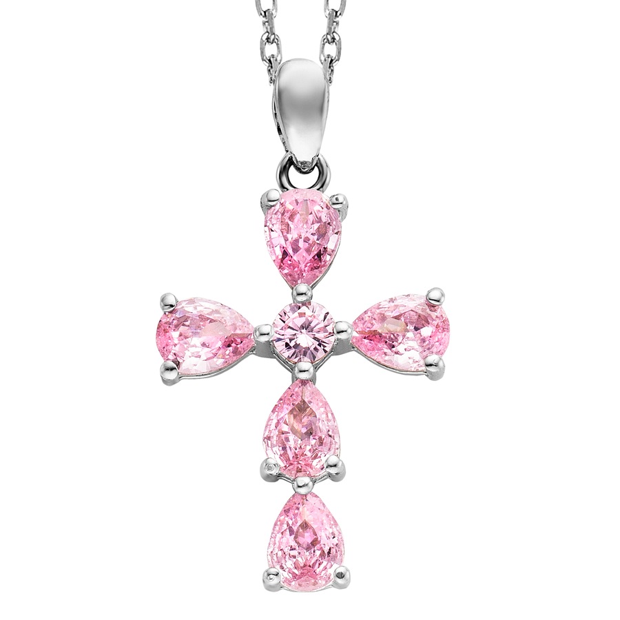 Julie Julsen Anhänger mit Kette 925/- Sterling Silber Zirkonia rosa weiß Weiss Damen