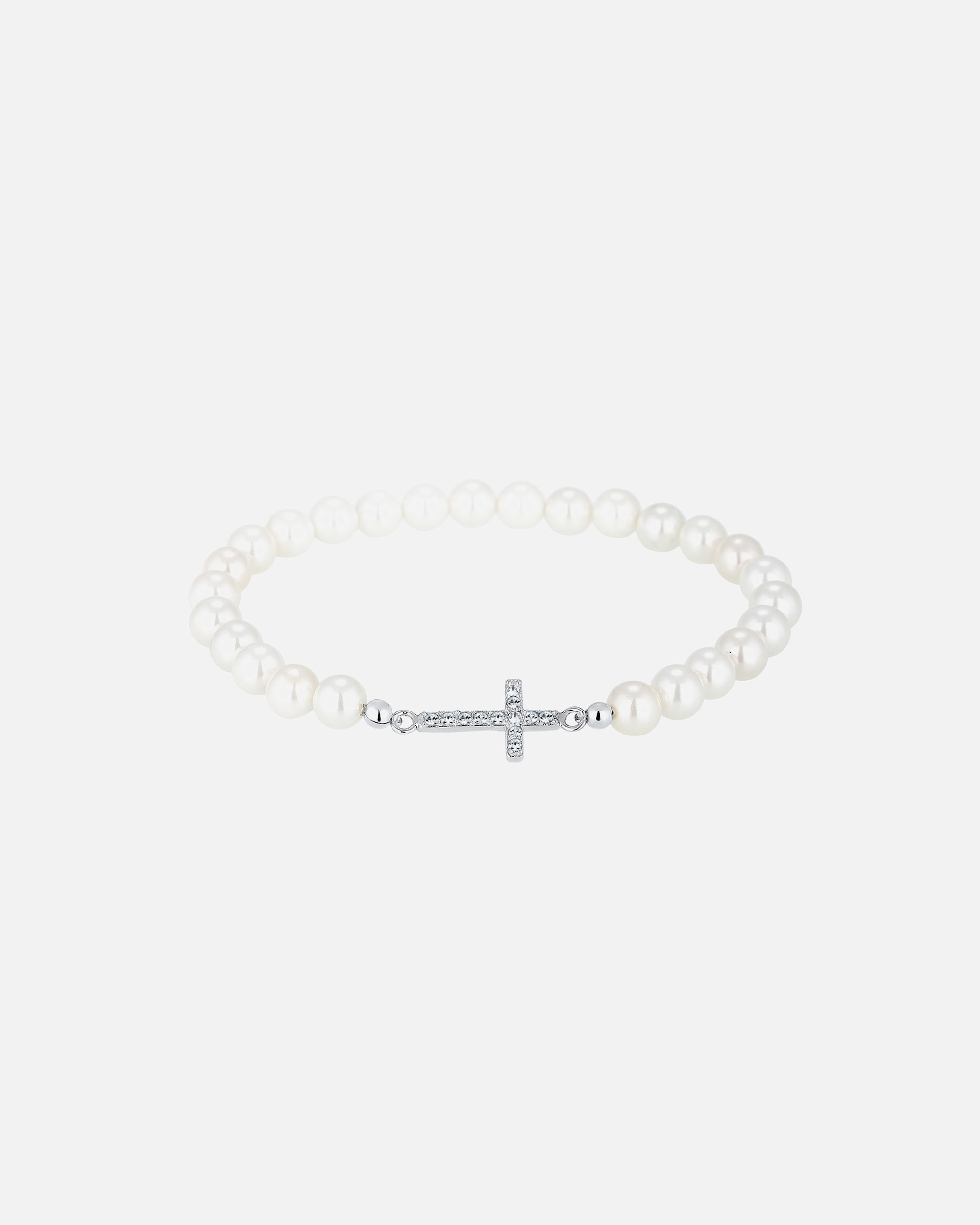 Armband für Weiblich Elli Kreuz Muschelkernperlen Weiß Kristalle 925 Sterling Silber vergoldet Weiß