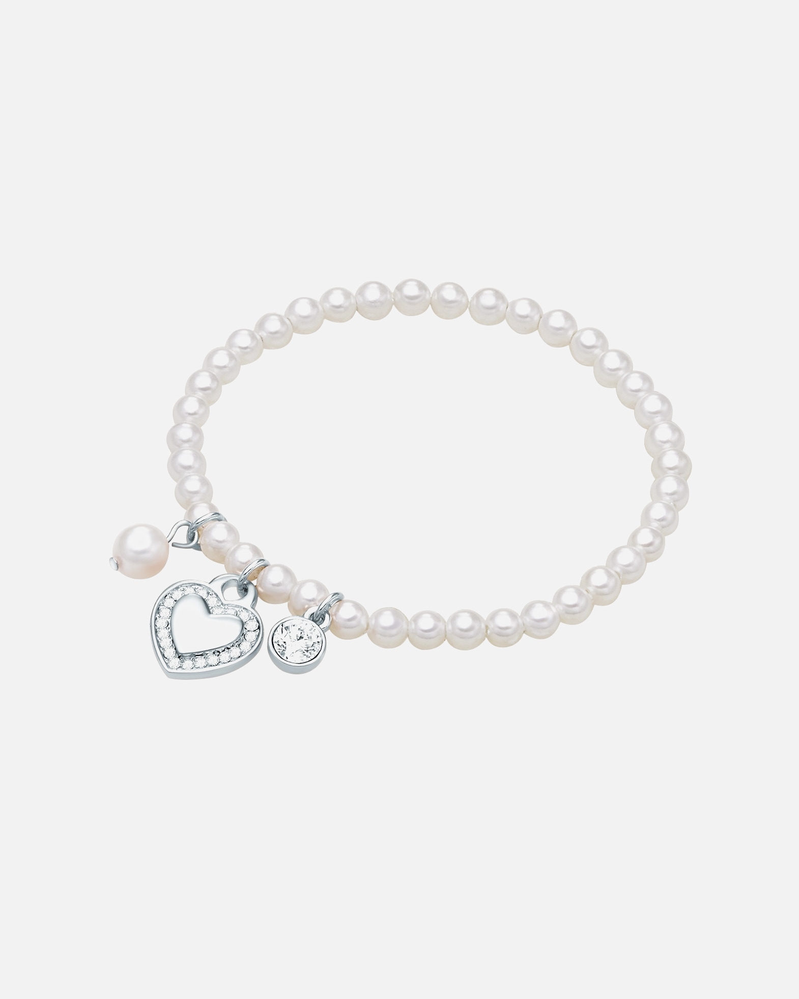 Armband für Weiblich Lulu & Jane Perlen-Armband Herz Metall-Legierung Crystal Muschelkernperle in Silber 18,0 cm