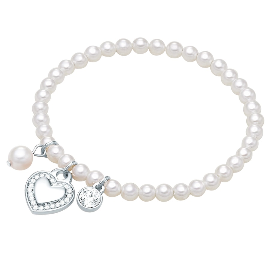 Lulu & Jane Perlen-Armband Herz Metall-Legierung Crystal Muschelkernperle in Silber 18,0 cm Damen