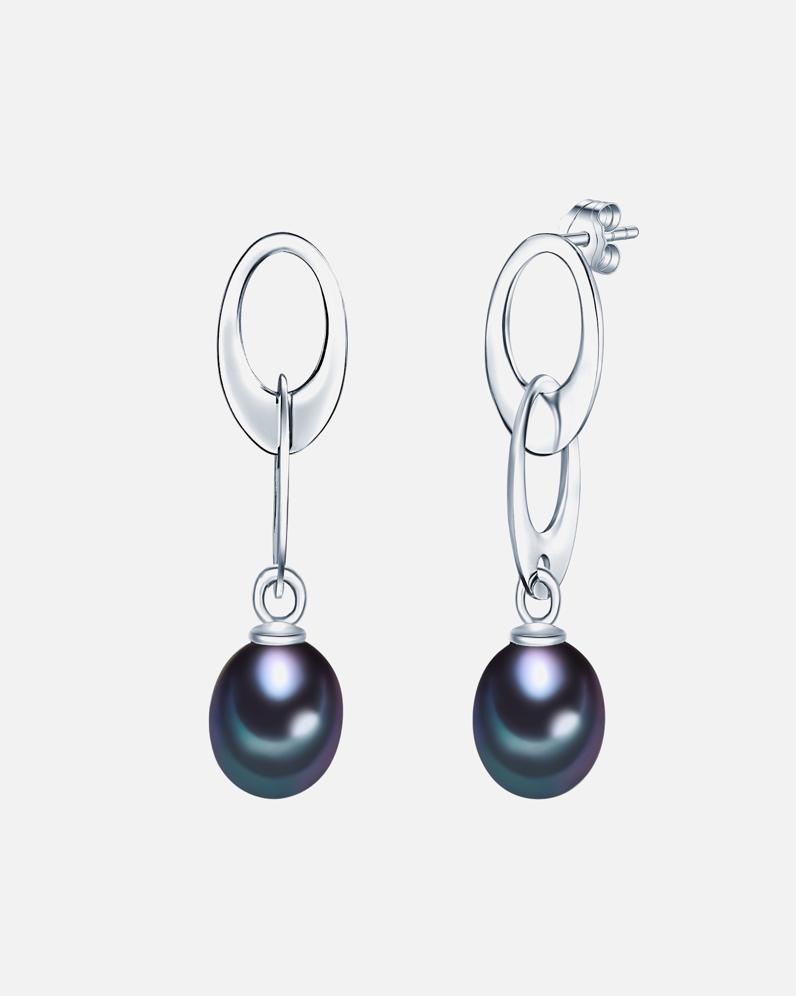 Ohrringe für Weiblich Valero Pearls Ohrstecker Sterling Silber Süßwasser-Zuchtperlen pfauenblau 24,8 mm