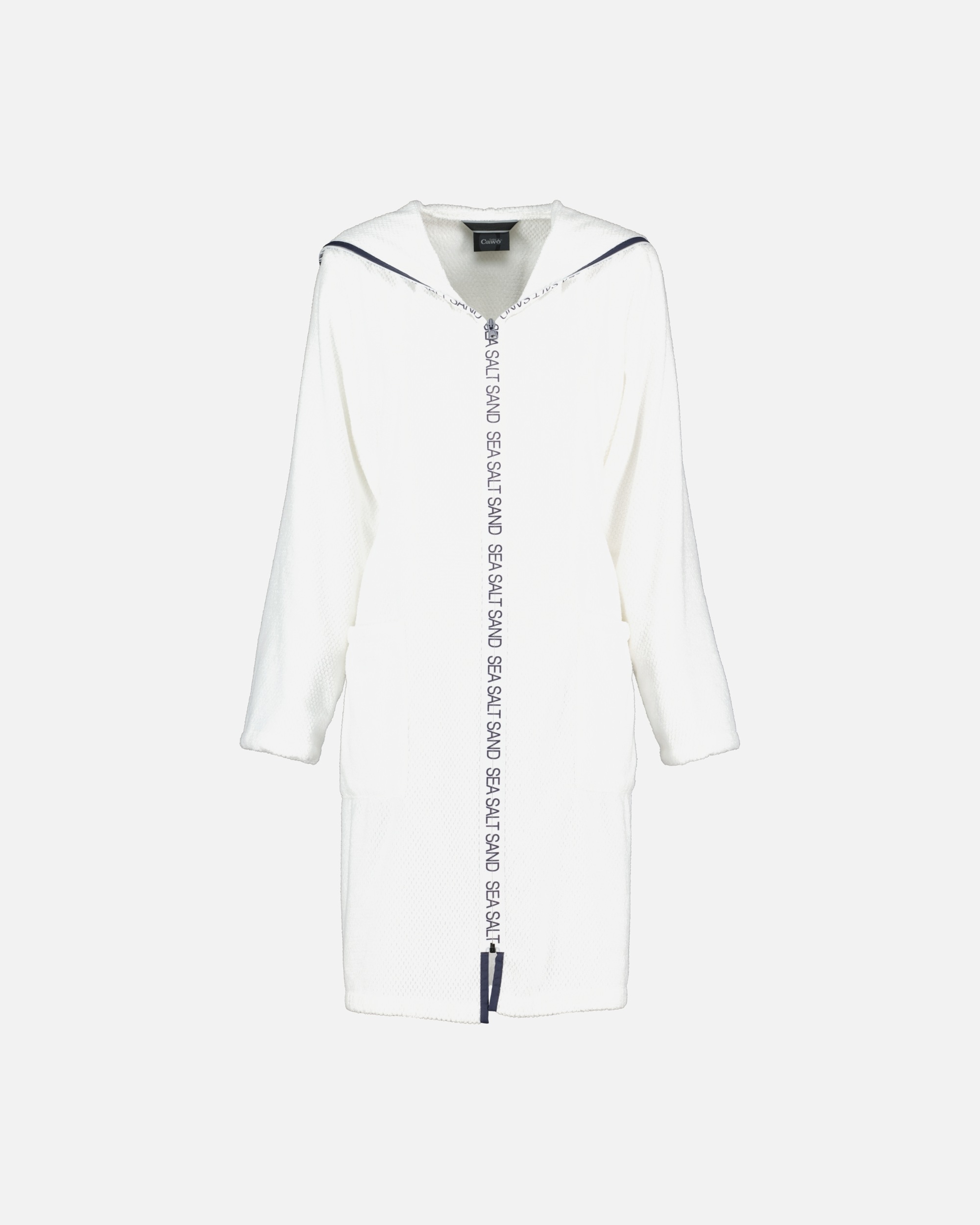 Bademantel für Weiblich Cawö Cawö Bademäntel Damen Reißverschluss mit Kapuze Sea Salt Sand 3101 weiß - 600 M