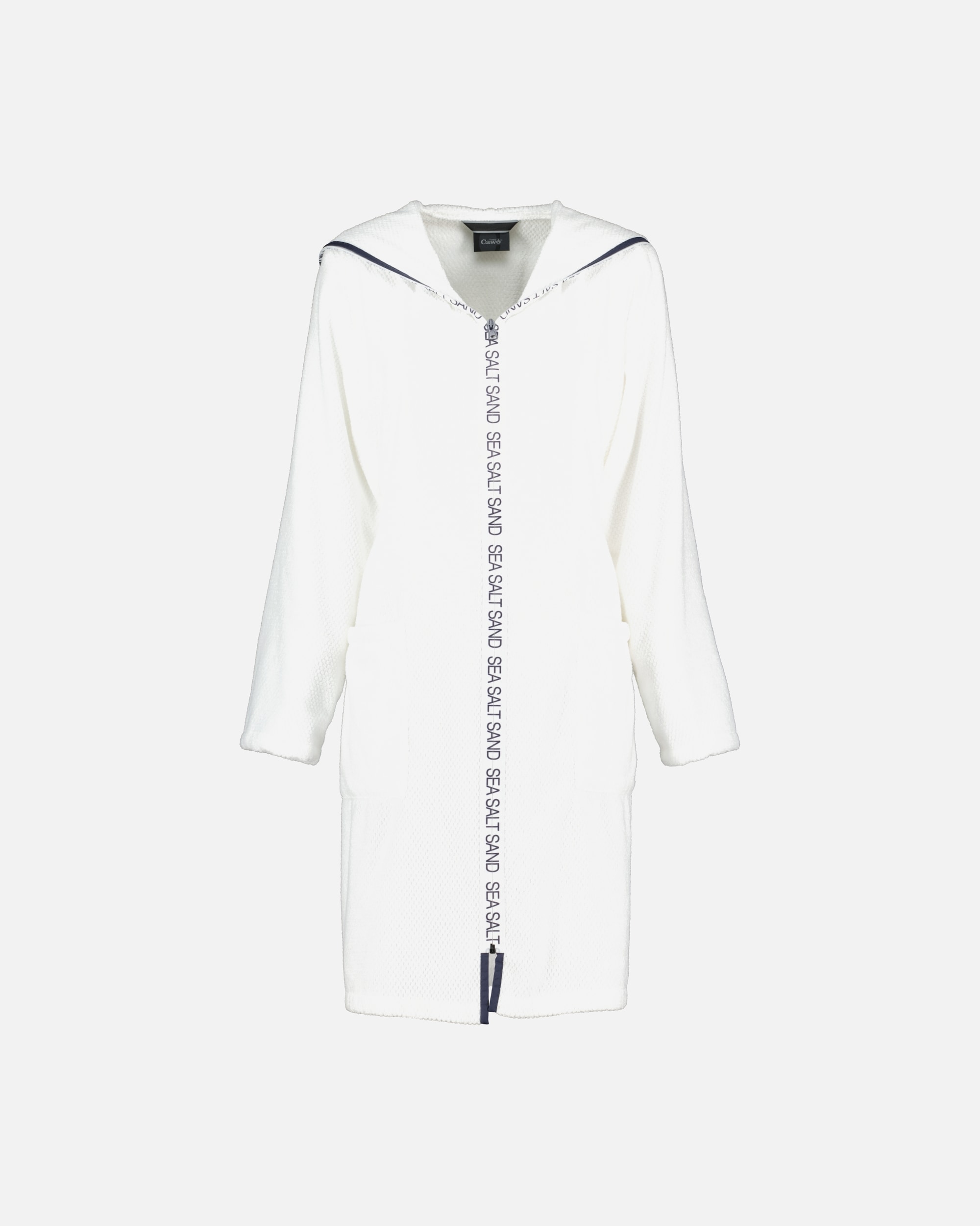 Bademantel für Weiblich Cawö Cawö Bademäntel Damen Reißverschluss mit Kapuze Sea Salt Sand 3101 weiß - 600 L