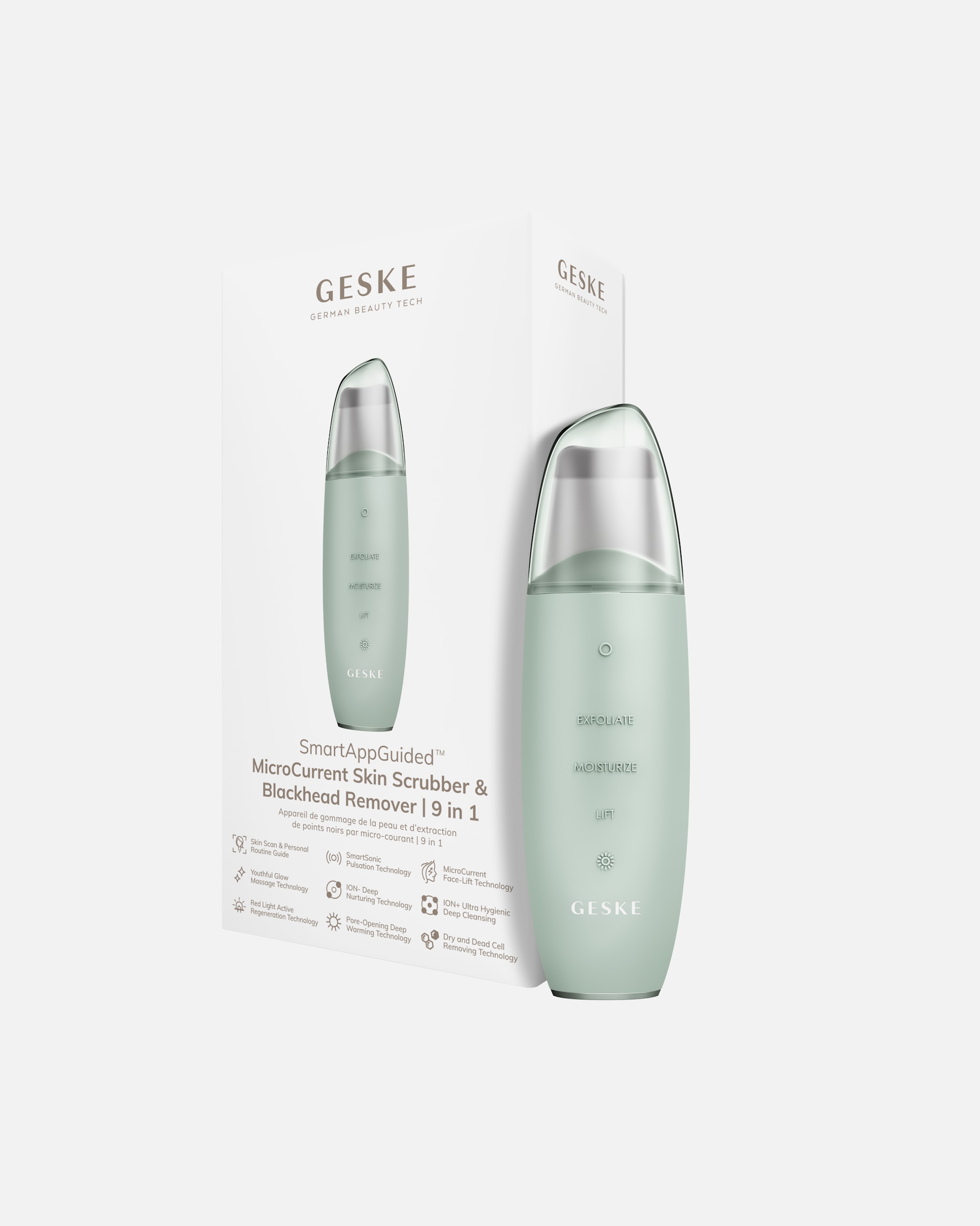 Multifunktionsgerät für Unisex GESKE SmartAppGuided™ MicroCurrent Skin Scrubber & Blackhead Remover 9 in 1 Green