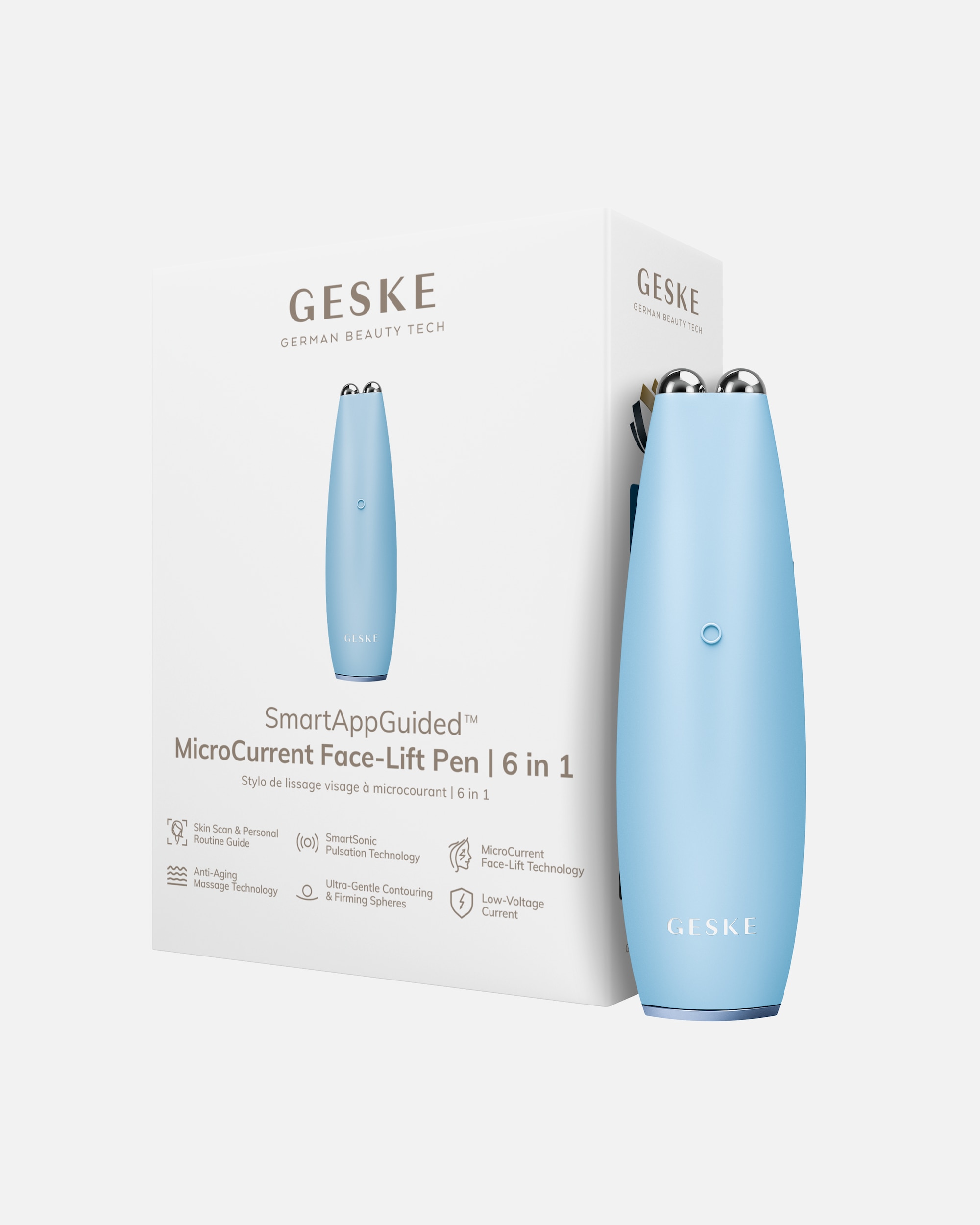 Elektrisches Gesichtsmassagegerät für Unisex GESKE SmartAppGuided™ MicroCurrent Face-Lift Pen | 6 in 1 Aquamarine