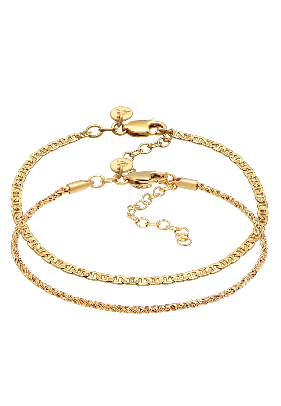 Elli PREMIUM Stäbchenpanzer Kordel Basic 2er Set 925 Silber goldfarben Damen