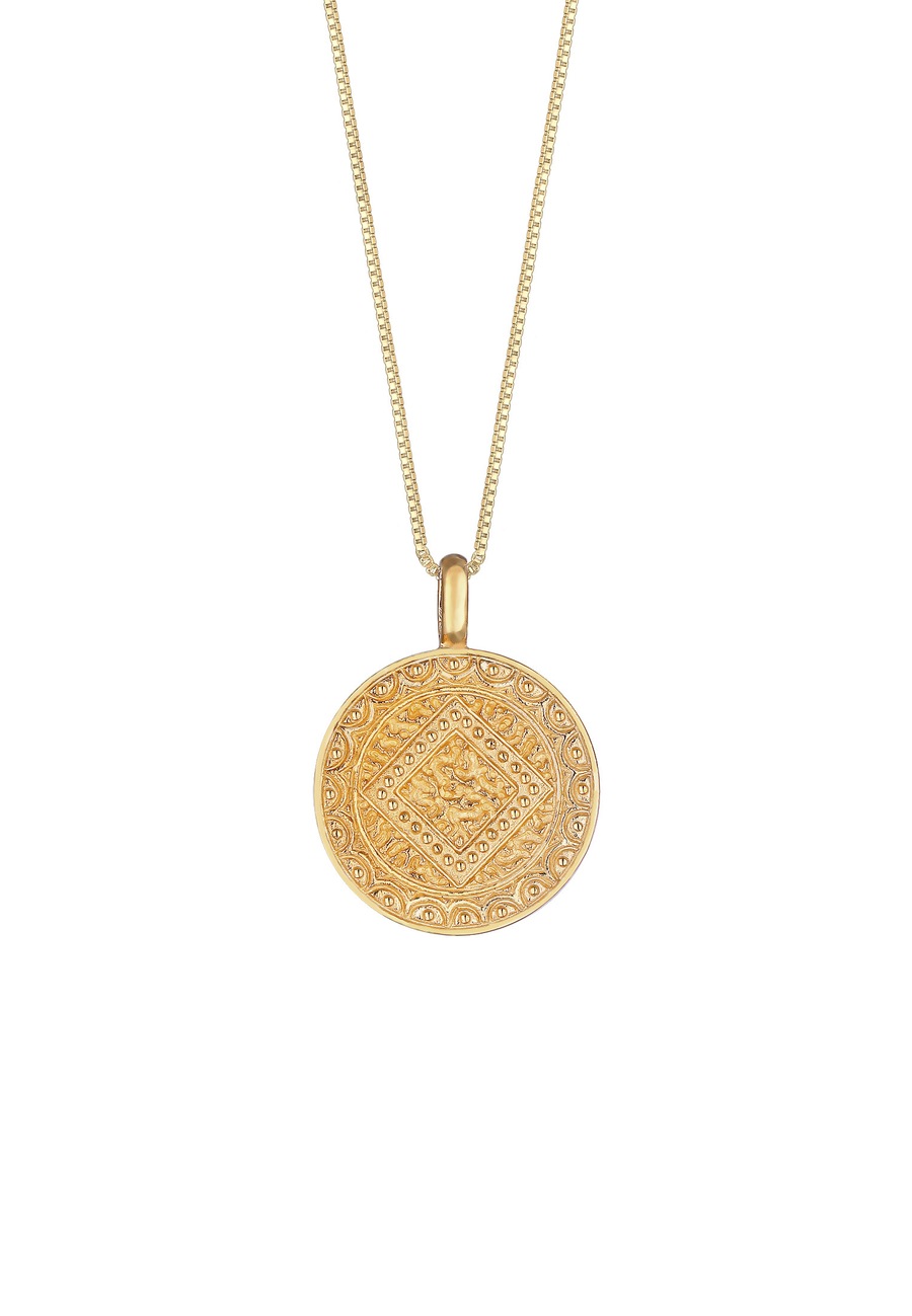 Elli Münze Plättchen Vintage Look Ornament 925 Silber goldfarben Damen