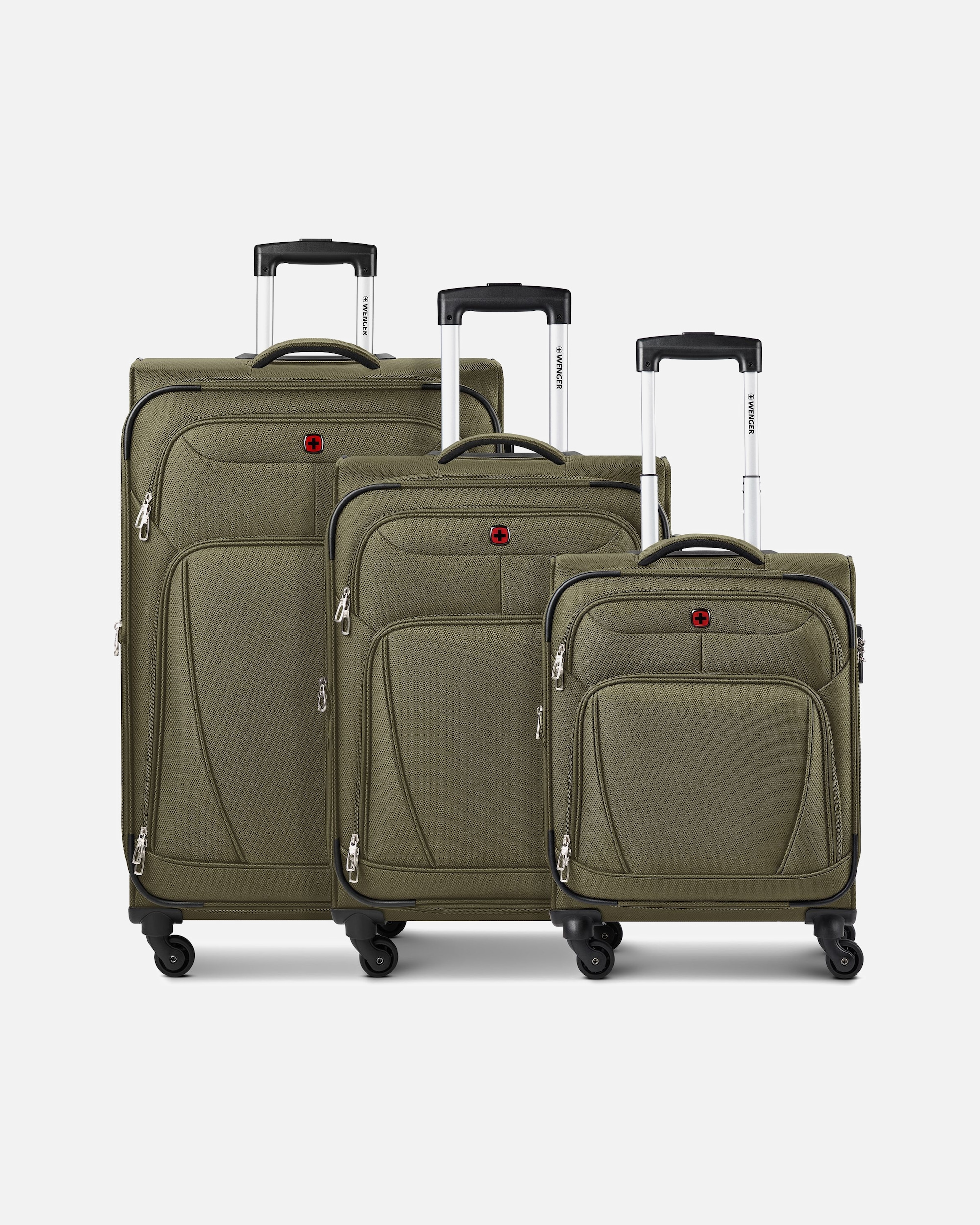Koffer für Männlich Wenger Beaumont 4 Rollen Kofferset 3-teilig mit Dehnfalte olive