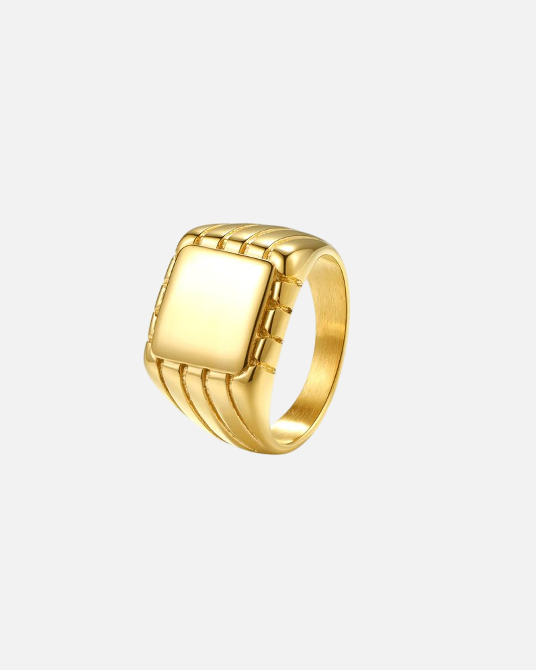 Ring für Männlich Hey Happiness Default Brand Line Siegelring aus Edelstahl mit 18K Vergoldung – Quadratisch 65