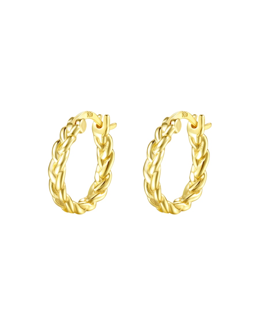 Hey Happiness Geflochtene Creolen aus 925 Sterlingsilber Gold Hellbraun Damen