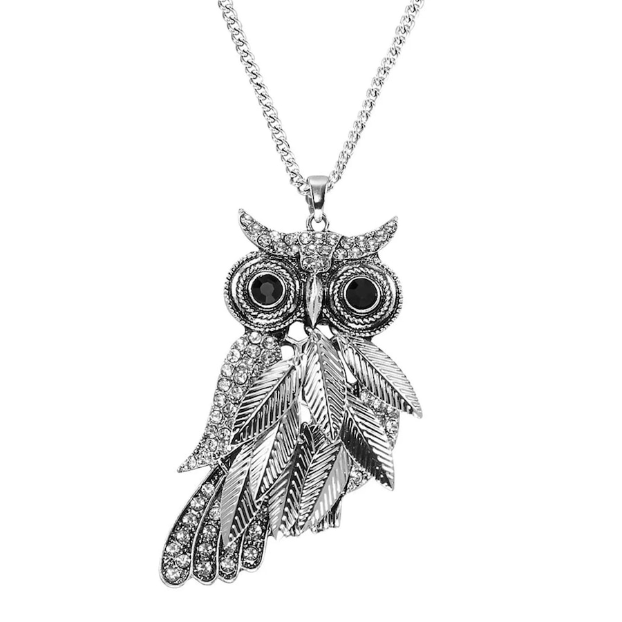 Steuer Anhänger mit Kette Metall Glasstein weiß silber Damen