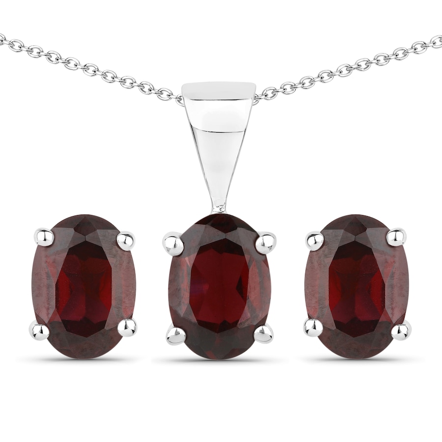 Vira Jewels Schmuck-Set 925/- Sterling Silber Granat bordeaux 3,15 ct. weiß Damen