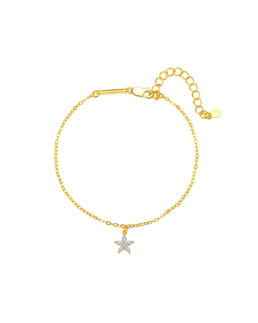 Hey Happiness Feine Armkette mit Zirkonia Blüte-Anhänger, 925 Silber Gold Damen