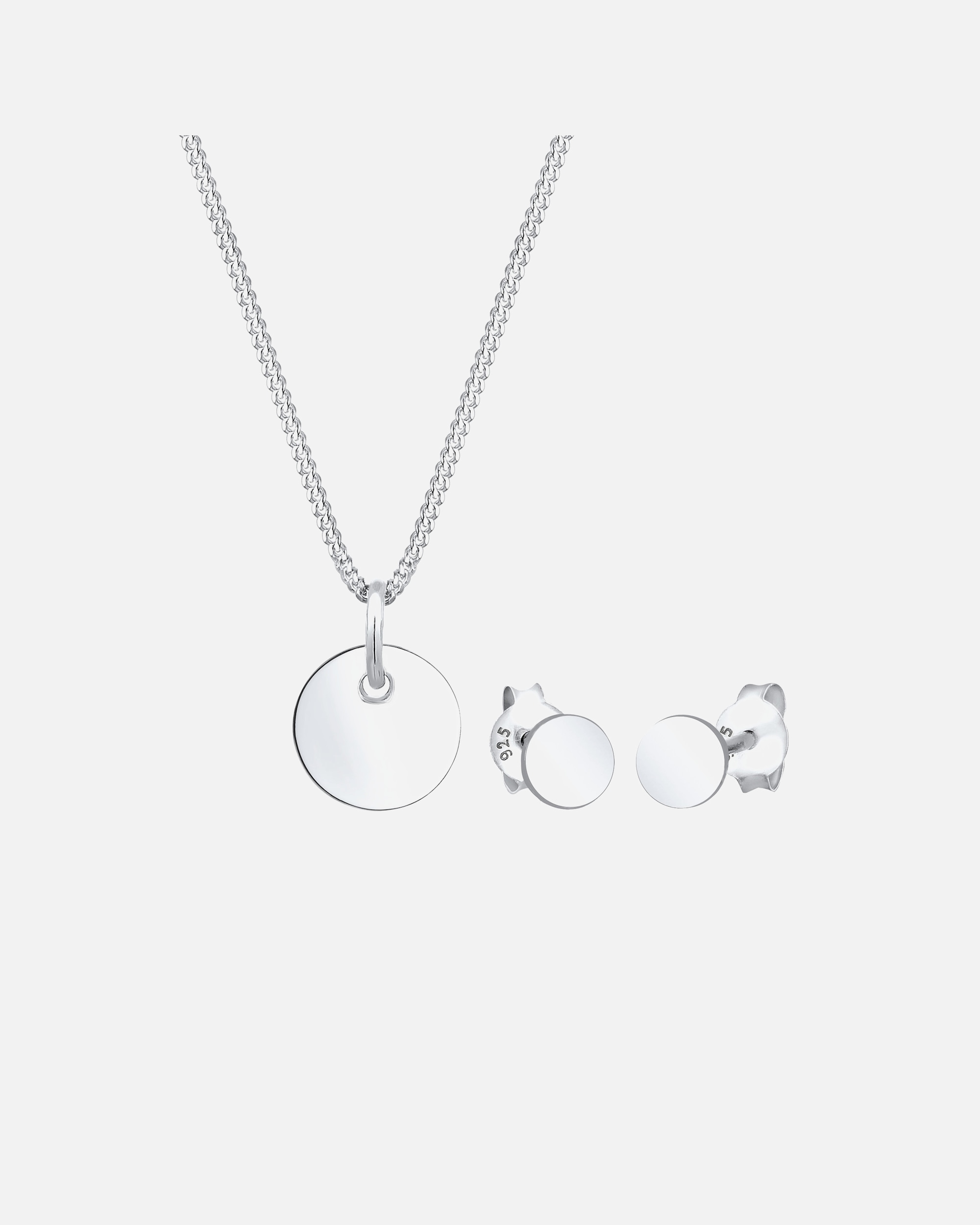 Schmuck für Weiblich Elli Basic Set Kreis Halskette Ohrstecker 925 Silber silberfarben