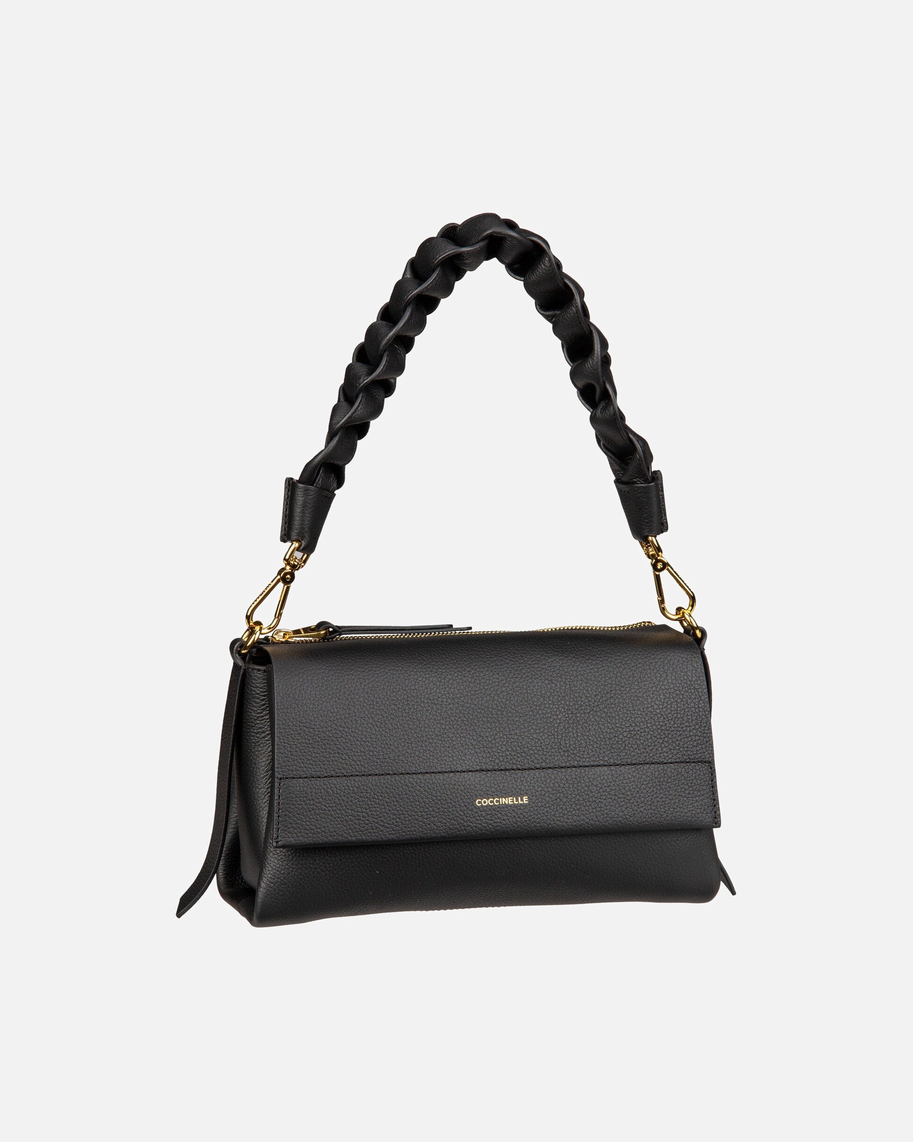 Handtasche für Weiblich Coccinelle Schultertasche Boheme Grana Double Noir/Cognac