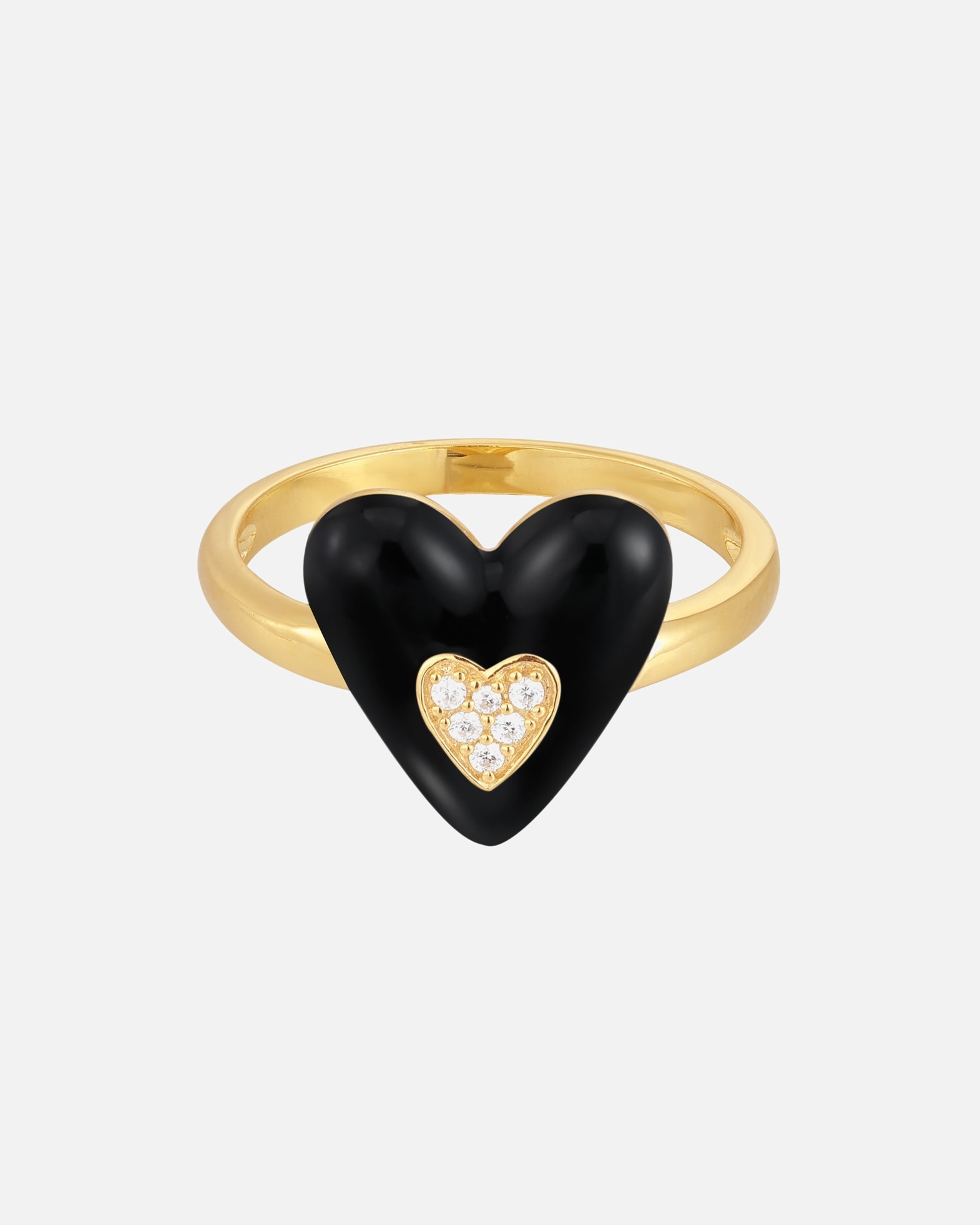 Ring für Weiblich Glanzstücke München Ring Sterling Silber gelbgold Zirkonia weiß Emaille schwarz 48