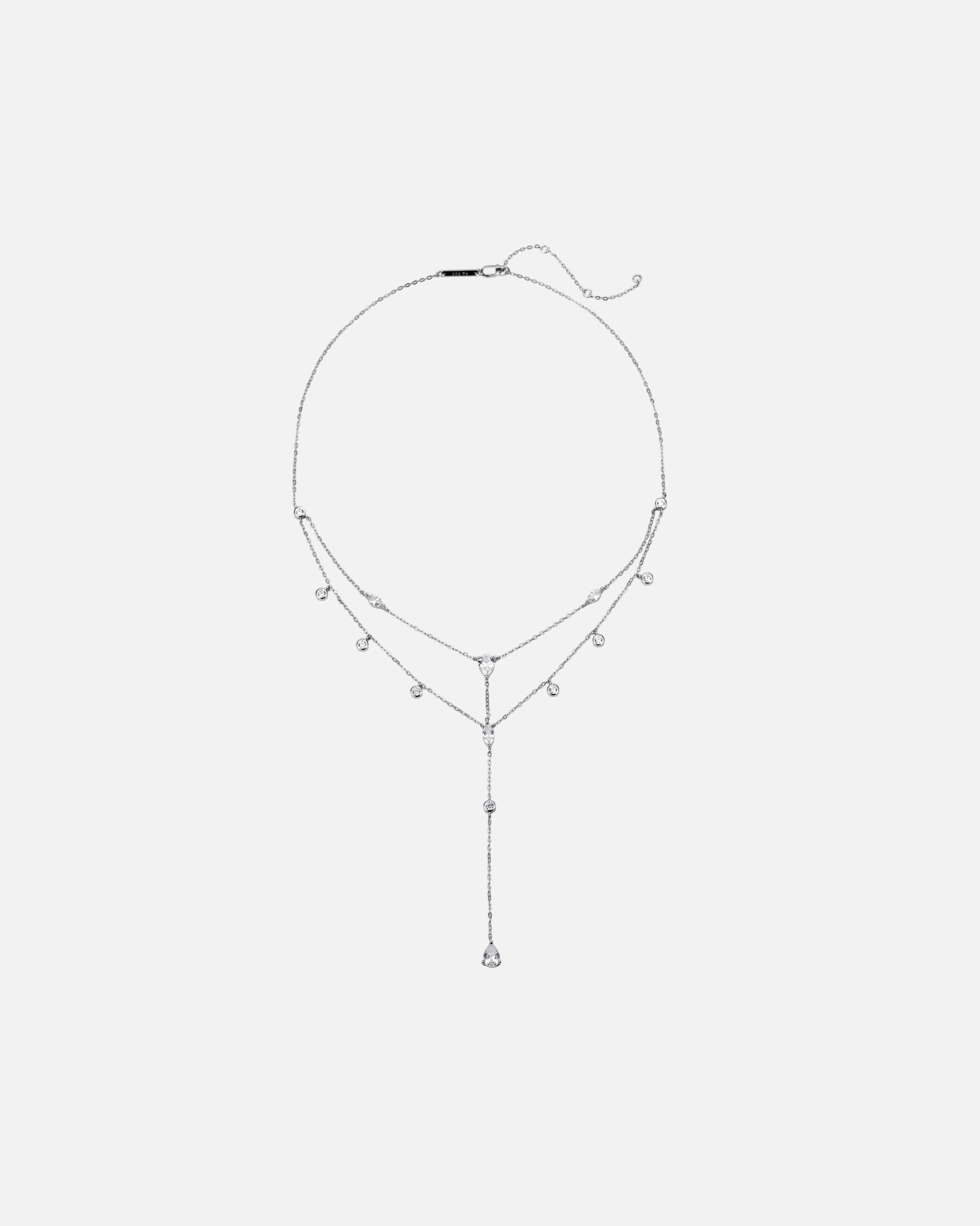 Halskette für Weiblich Hey Happiness Default Brand Line Zirkonia Doppelkette mit Y-Kette 925 Sterlingsilber Silber