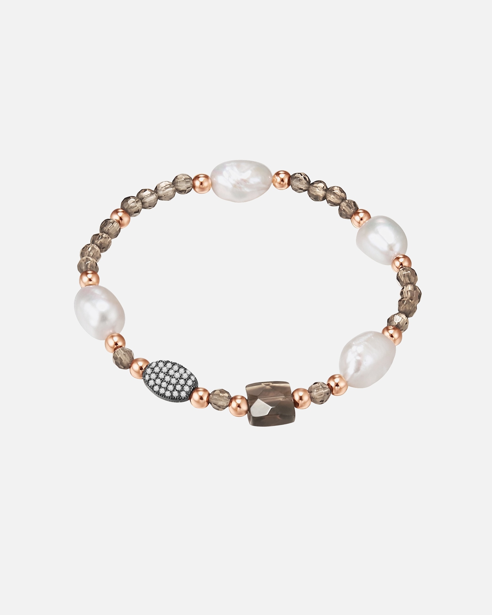 Armband für Weiblich Lulu & Jane Perlen-Armband Metall-Legierung Zirkonia Süßwasser-Zuchtperle in Roségold 19,0 - 22,0 cm, flexibel einstellbar