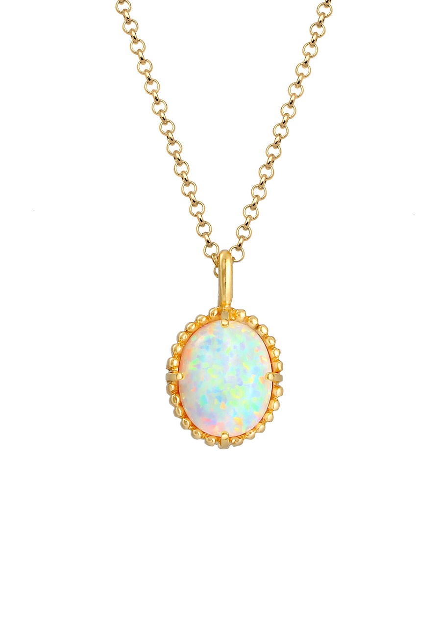 Elli Halskette Synthetischer Opal Oval Vintage 925er Silber 45 Damen