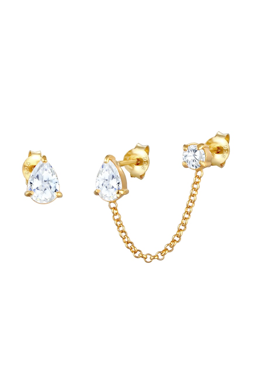 Elli Stecker Zirkonia Kristalle Tropfen-Form 925 Silber goldfarben Damen