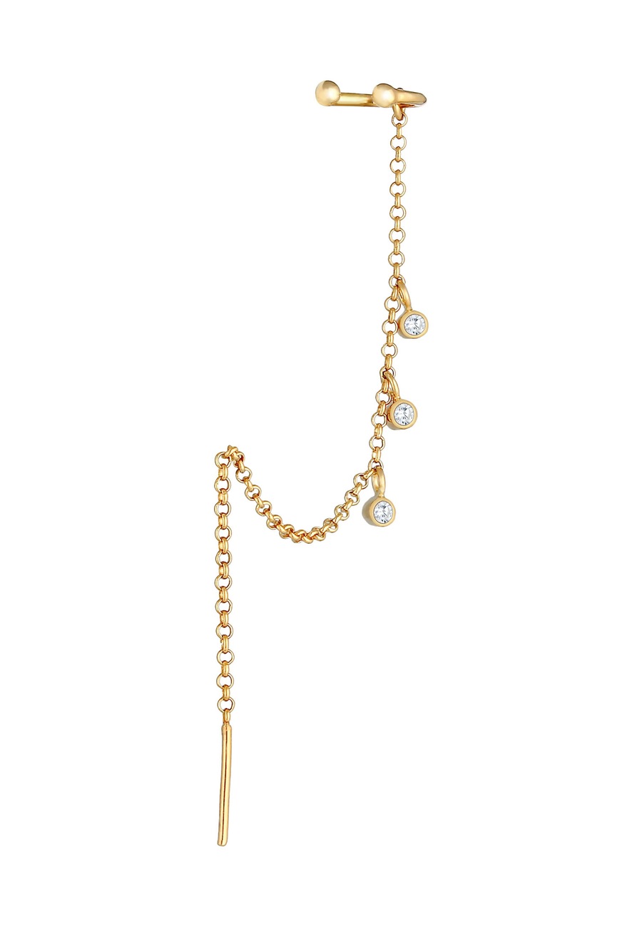 Elli Ohrringe Earcuff Durchzieher Zirkonia Single 925 Silber goldfarben Damen