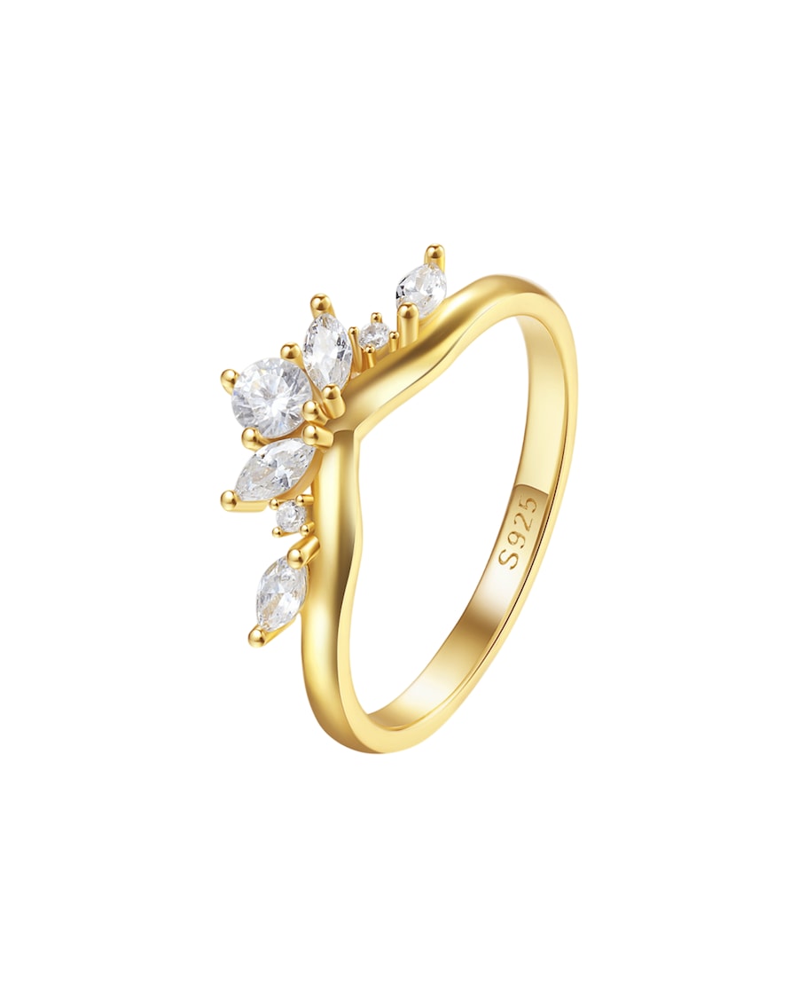 Hey Happiness Ring mit V-Design 925er Sterlingsilber vergoldet 54 Damen