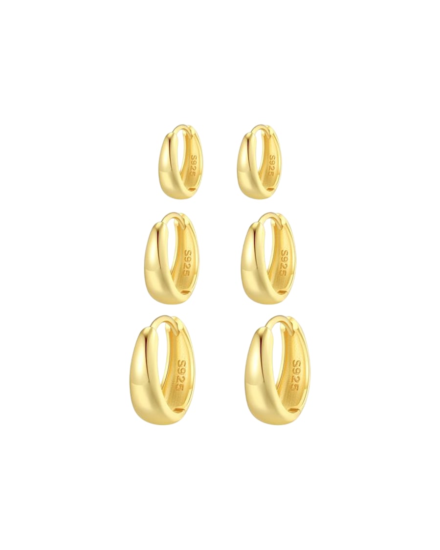 Hey Happiness Klassisches Creolen-Trio aus 925 Silber Gold Hellbraun Damen