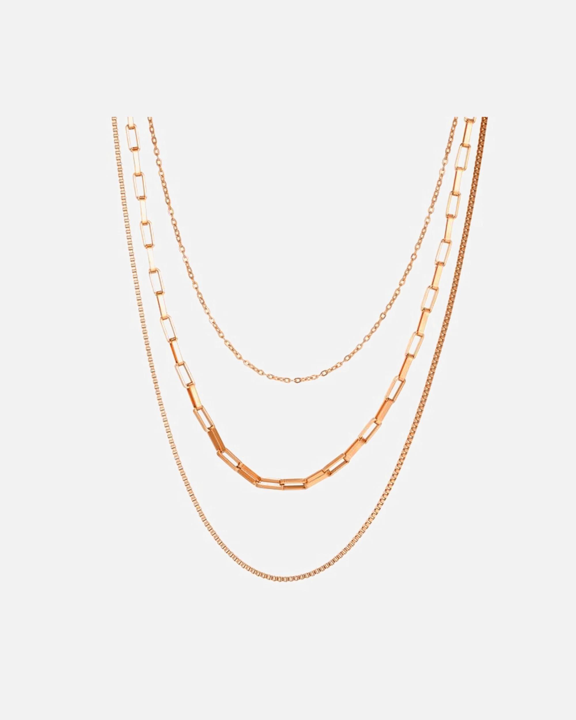 Halskette für Weiblich Hey Happiness Default Brand Line Dreireihige Halskette aus Edelstahl mit geometrischen Gliedern – besondere Valentinstagsüberraschung Rosegold