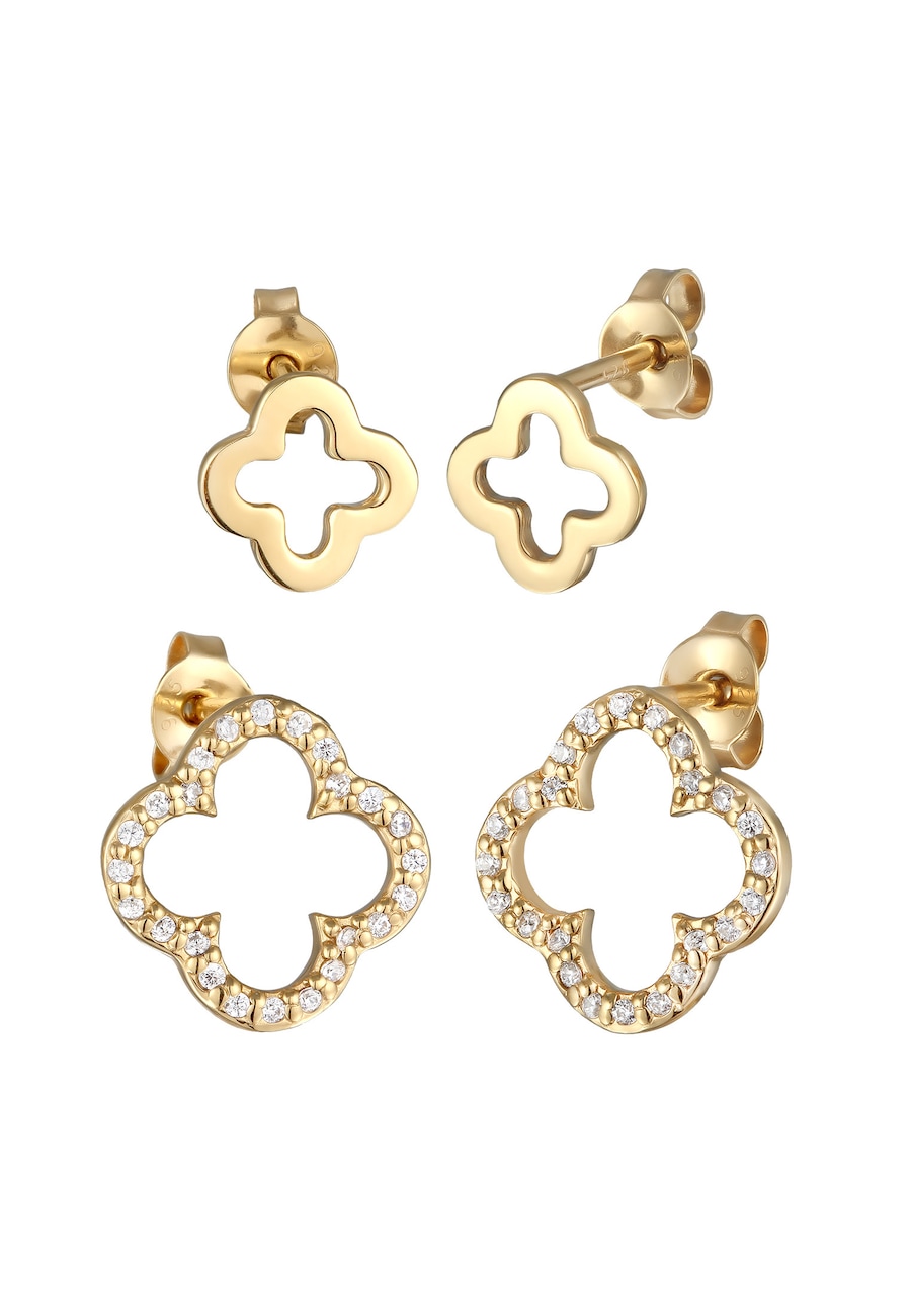 Elli Set Kleeblatt Zirkonia 925 Sterling Silber goldfarben Damen