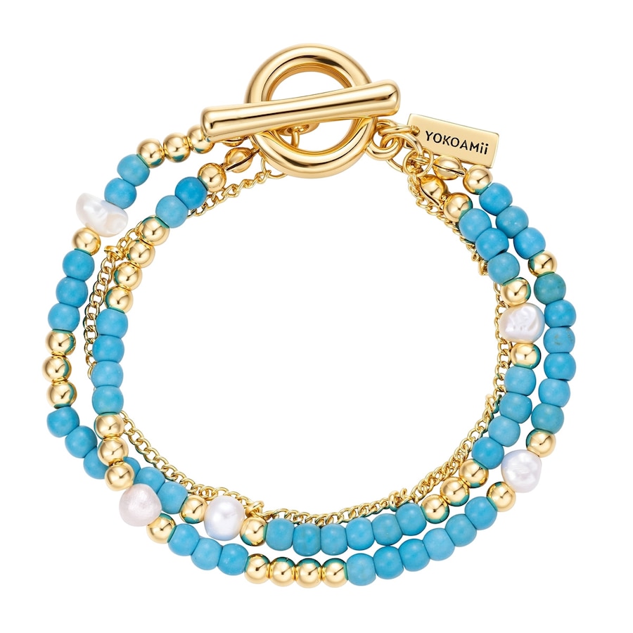 Yokoamii Armband aus Metall-Legierung in gelbgold mit Naturstein und Süßwasser-Zuchtperle 18,0 cm Damen