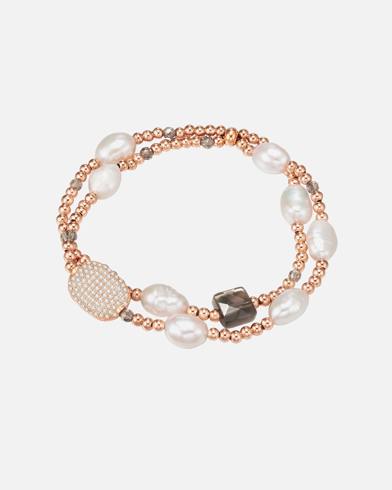 Armband für Weiblich Lulu & Jane Perlen-Armband Metall-Legierung Zirkonia Süßwasser-Zuchtperle in Roségold 19,0 - 22,0 cm, flexibel einstellbar