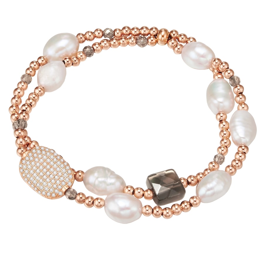 Lulu & Jane Perlen-Armband Metall-Legierung Zirkonia Süßwasser-Zuchtperle in Roségold 19,0 - 22,0 cm, flexibel einstellbar Damen