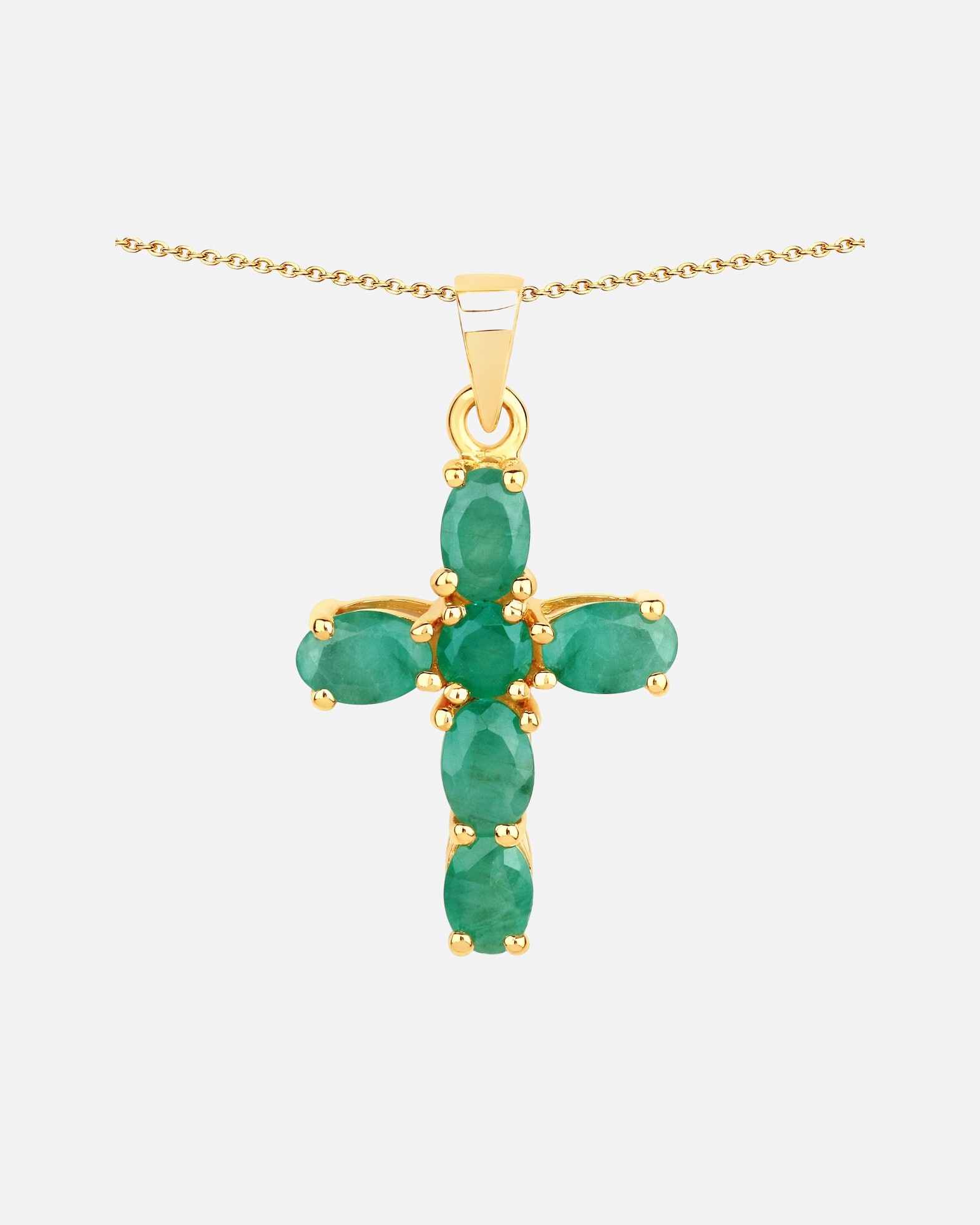 Halskette für Weiblich Rafaela Donata Kette Kreuz Sterling Silber Saphir (glasgefüllt) in Gelbgold Green