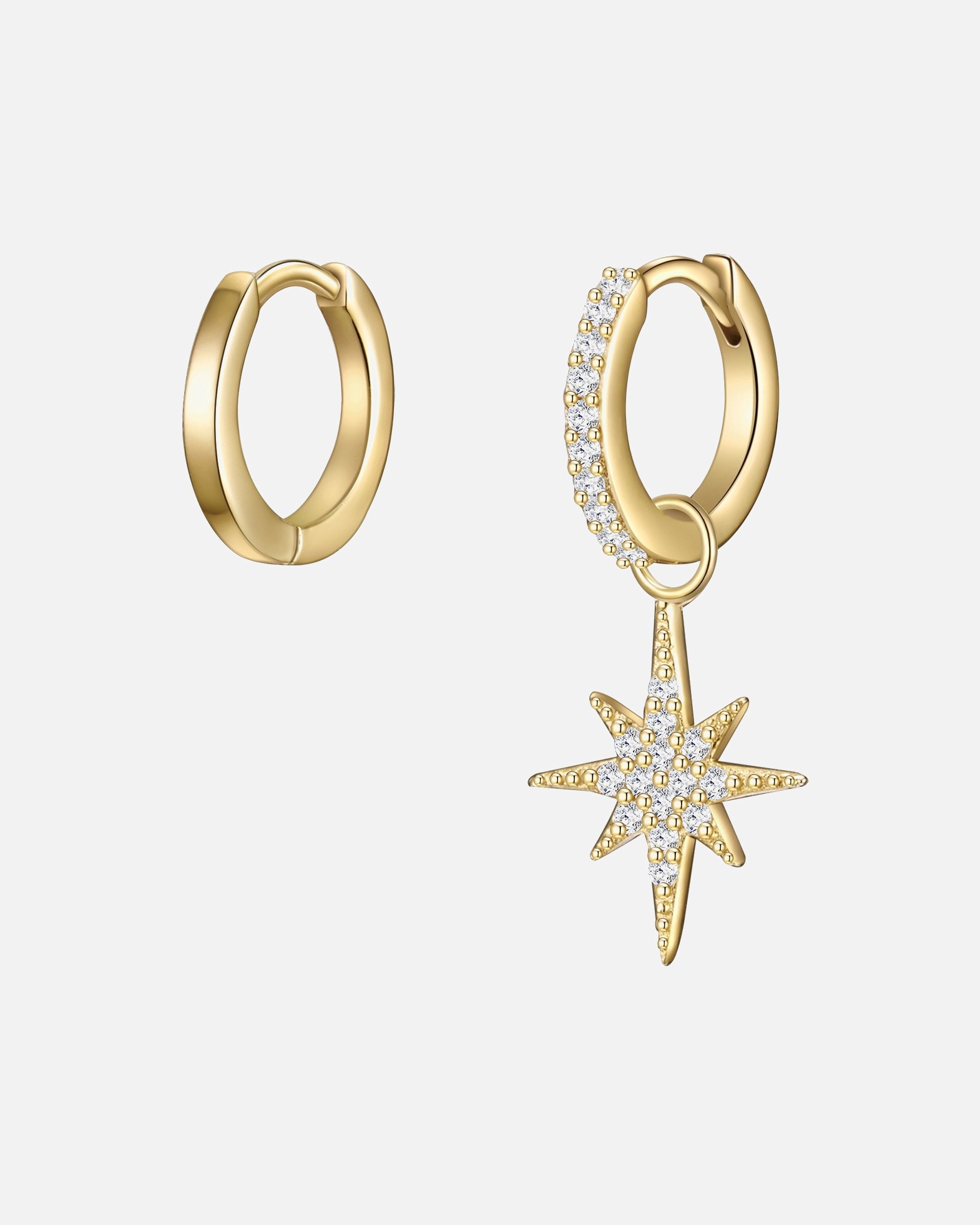 Creolen für Weiblich Glanzstücke München Creolen Stern Sterling Silber Zirkonia in Gelbgold 21,5 mm