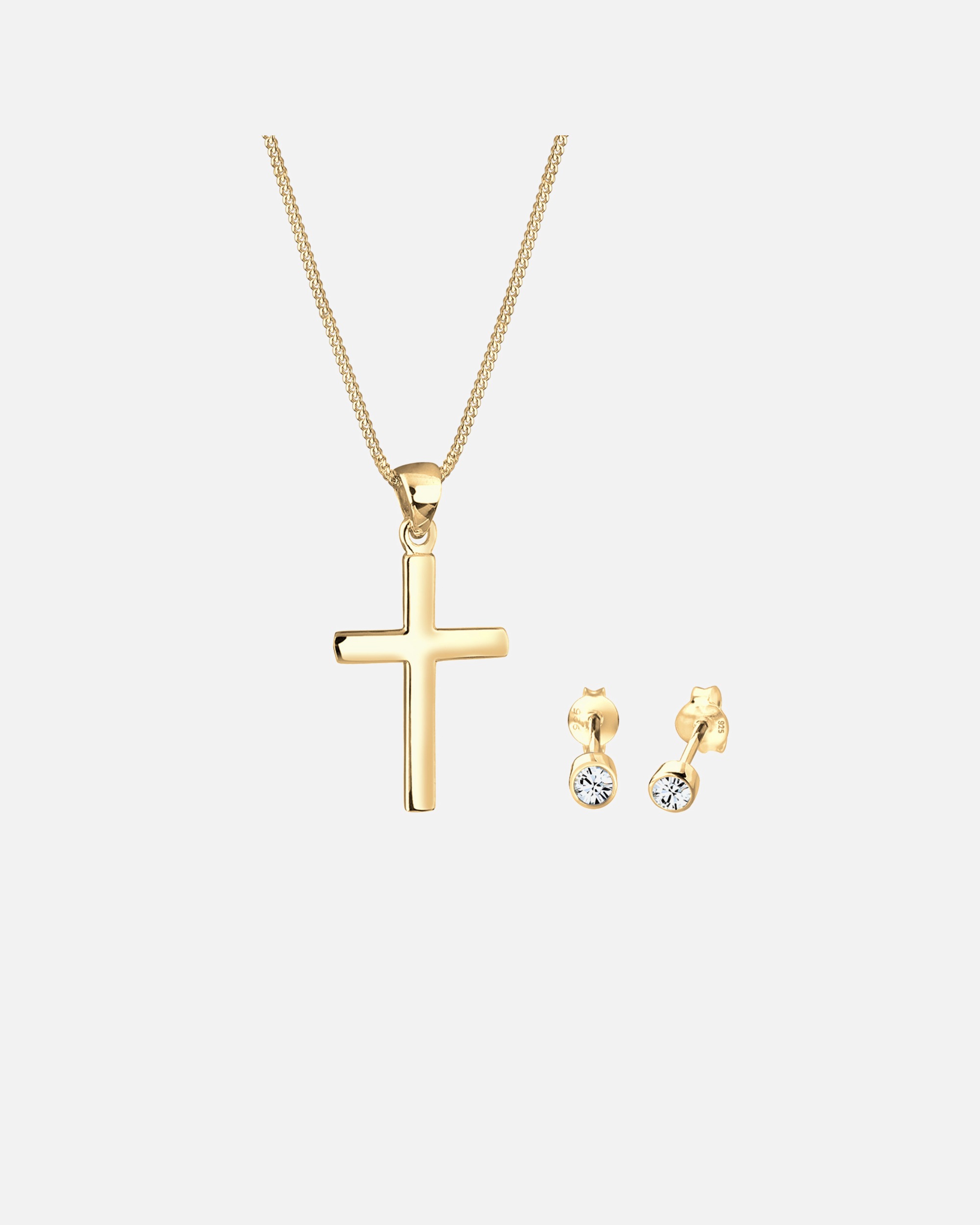 Schmuckset für Weiblich Elli Kette Stecker Kreuz 925 Sterling Silber, mit Kristallen von Swarovski® golfarben