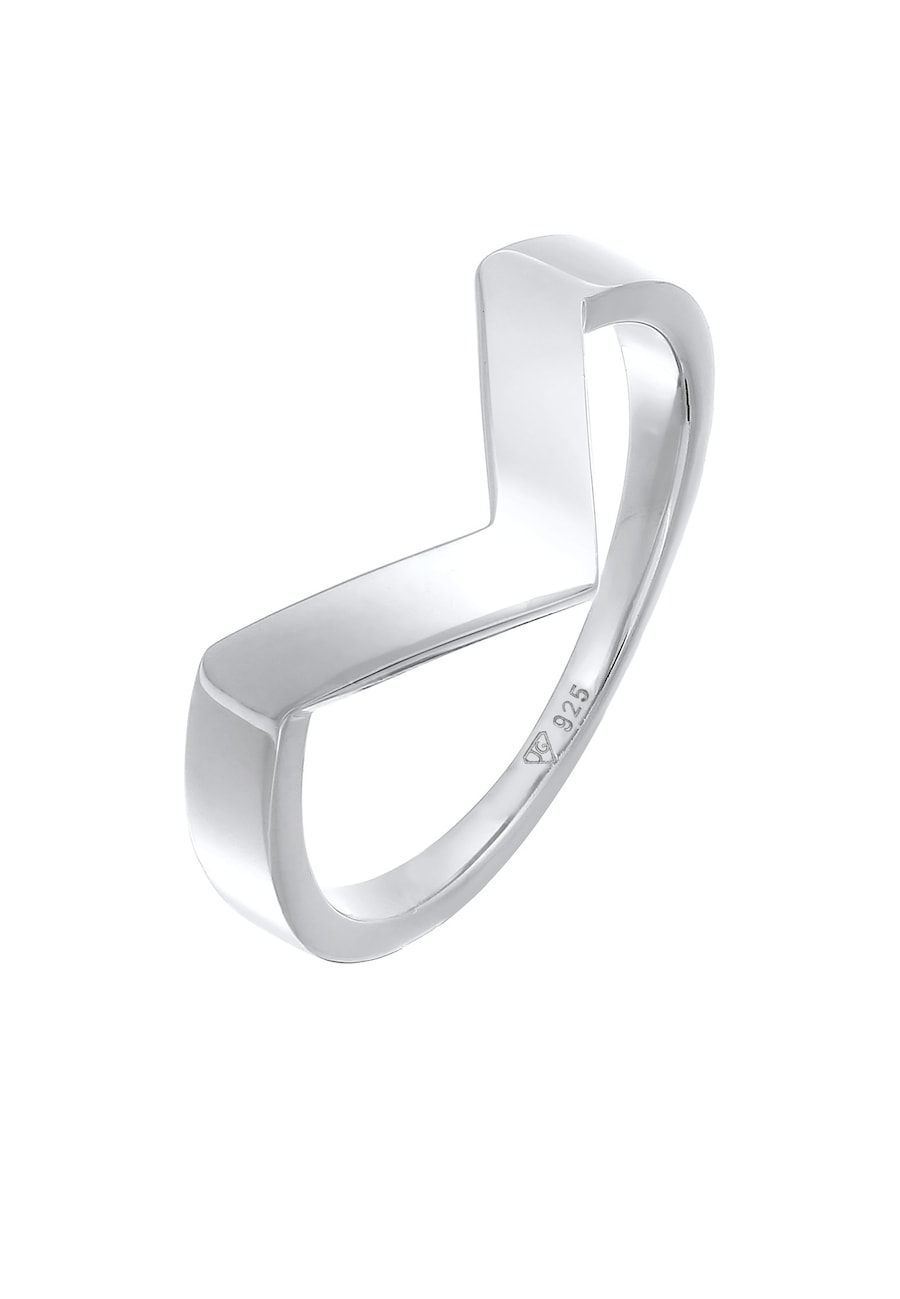 Elli PREMIUM Ring V-Form Basic Unisex 925 Silber rhodiniert 64 Damen